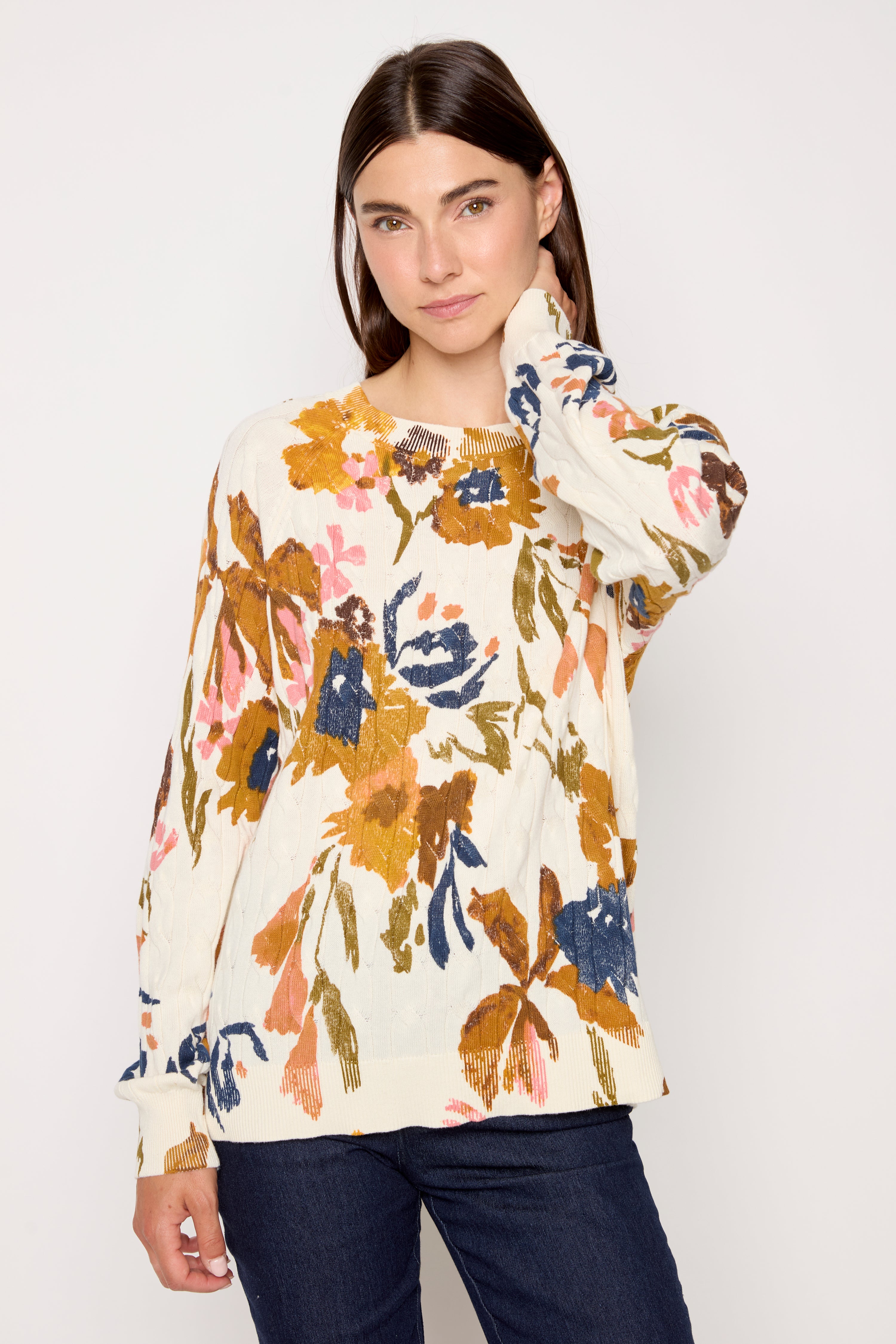 Le pull en coton imprimé à col rond