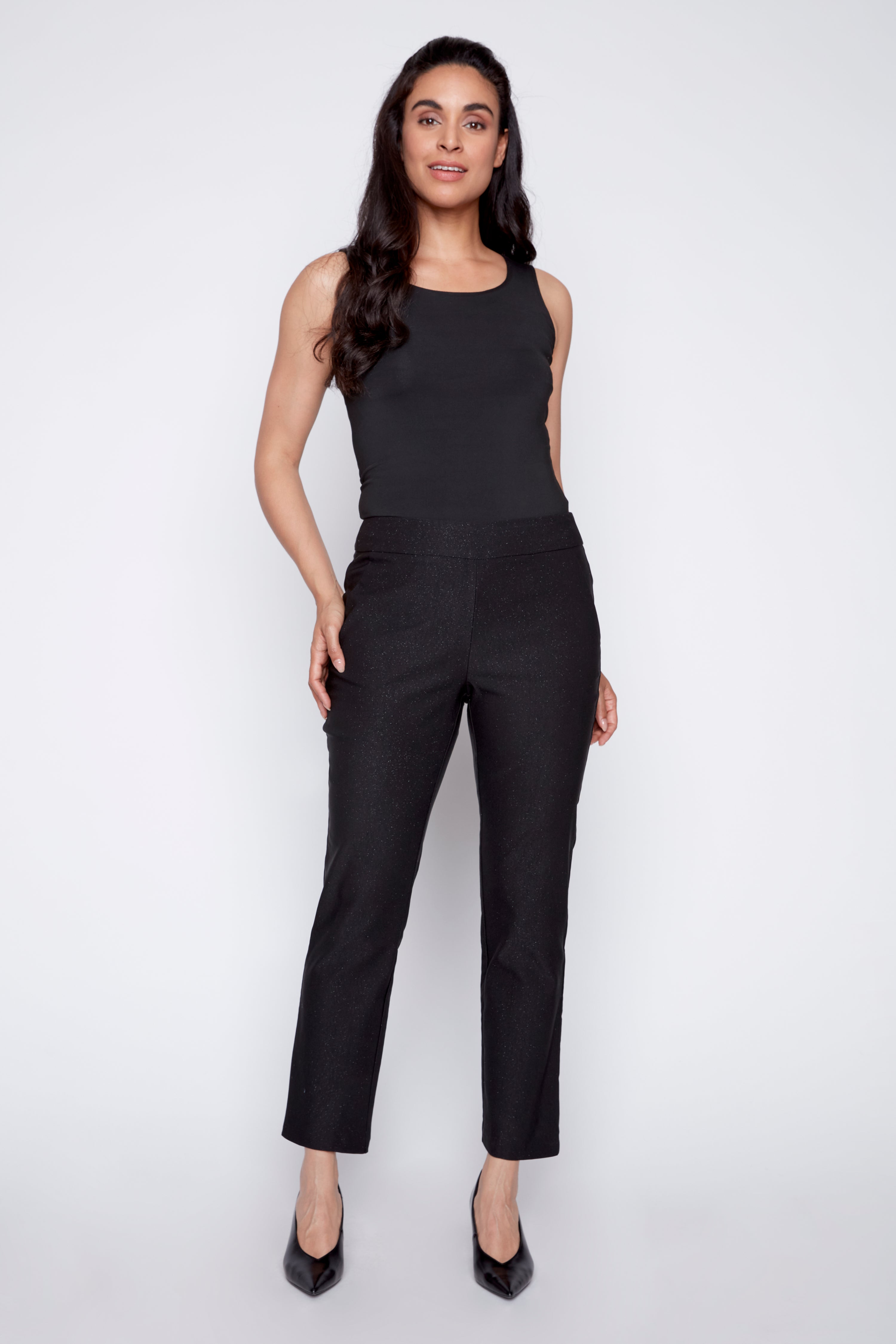Le pantalon jambe étroite en bengaline pailletée