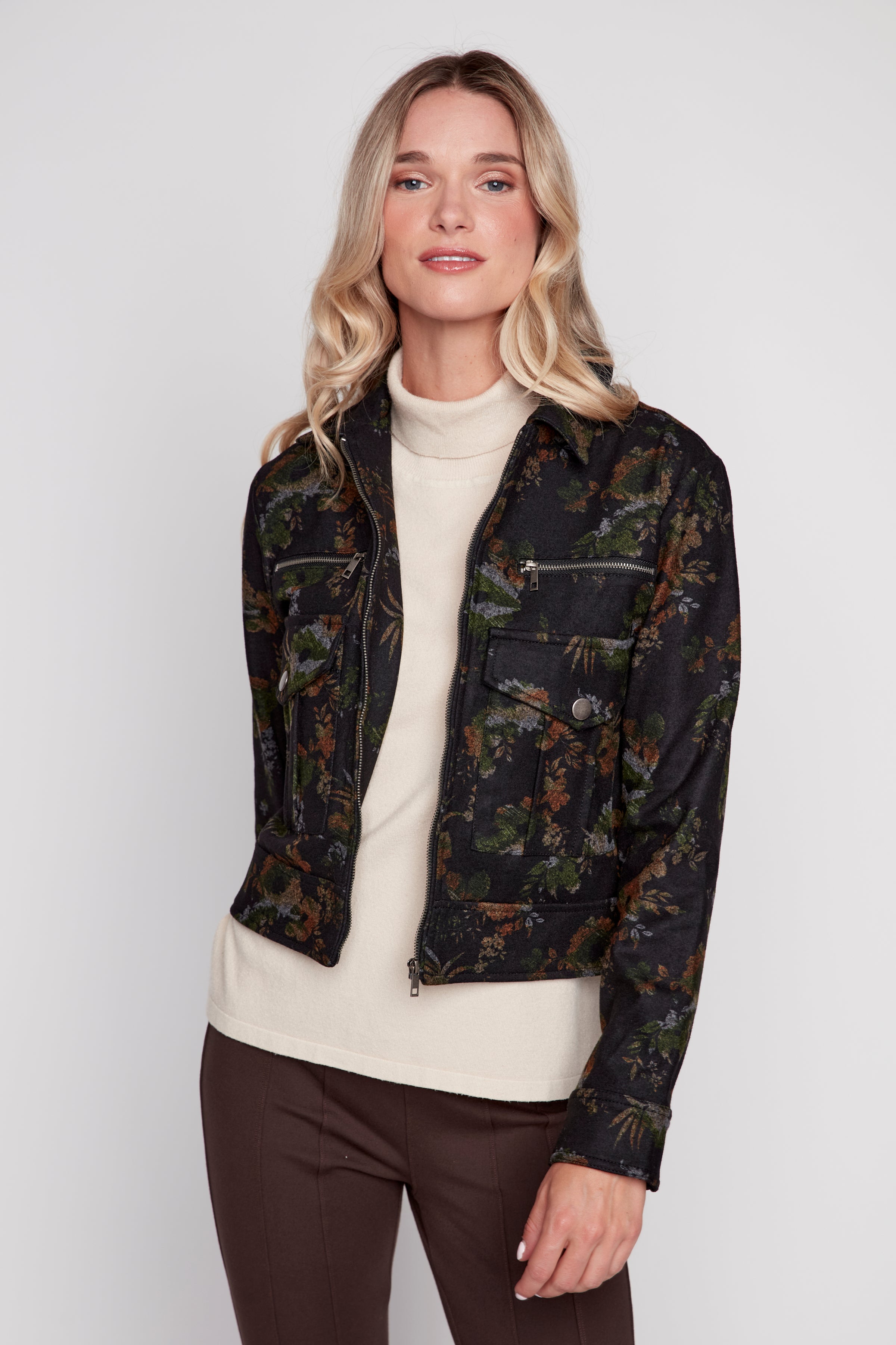 Floral print zip up jacket