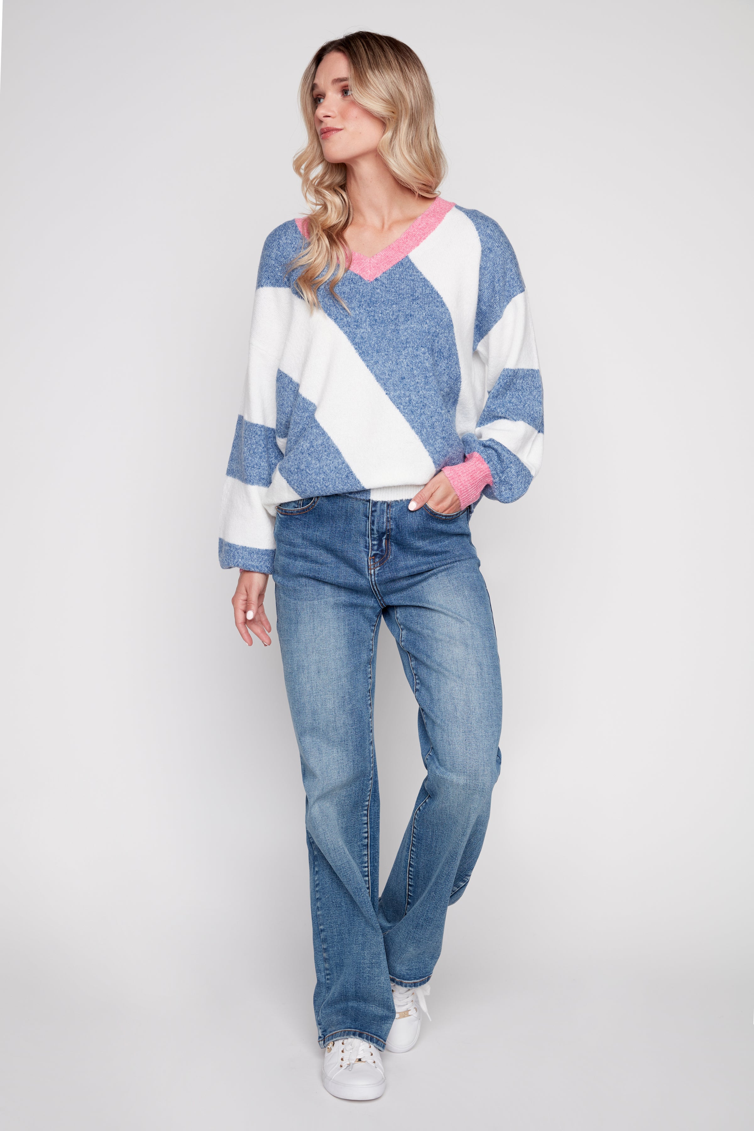 Diagonal color block sweater