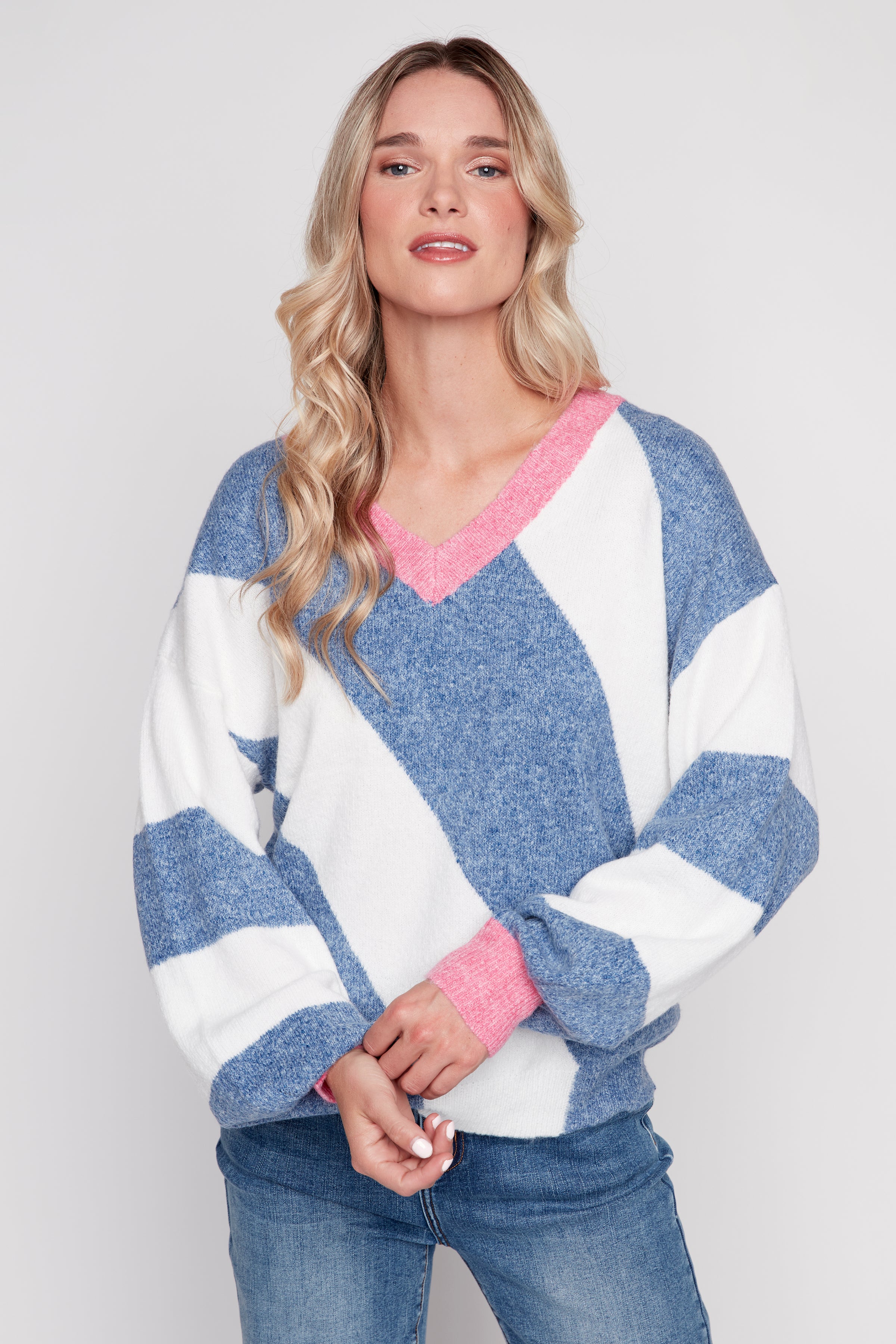 Diagonal color block sweater