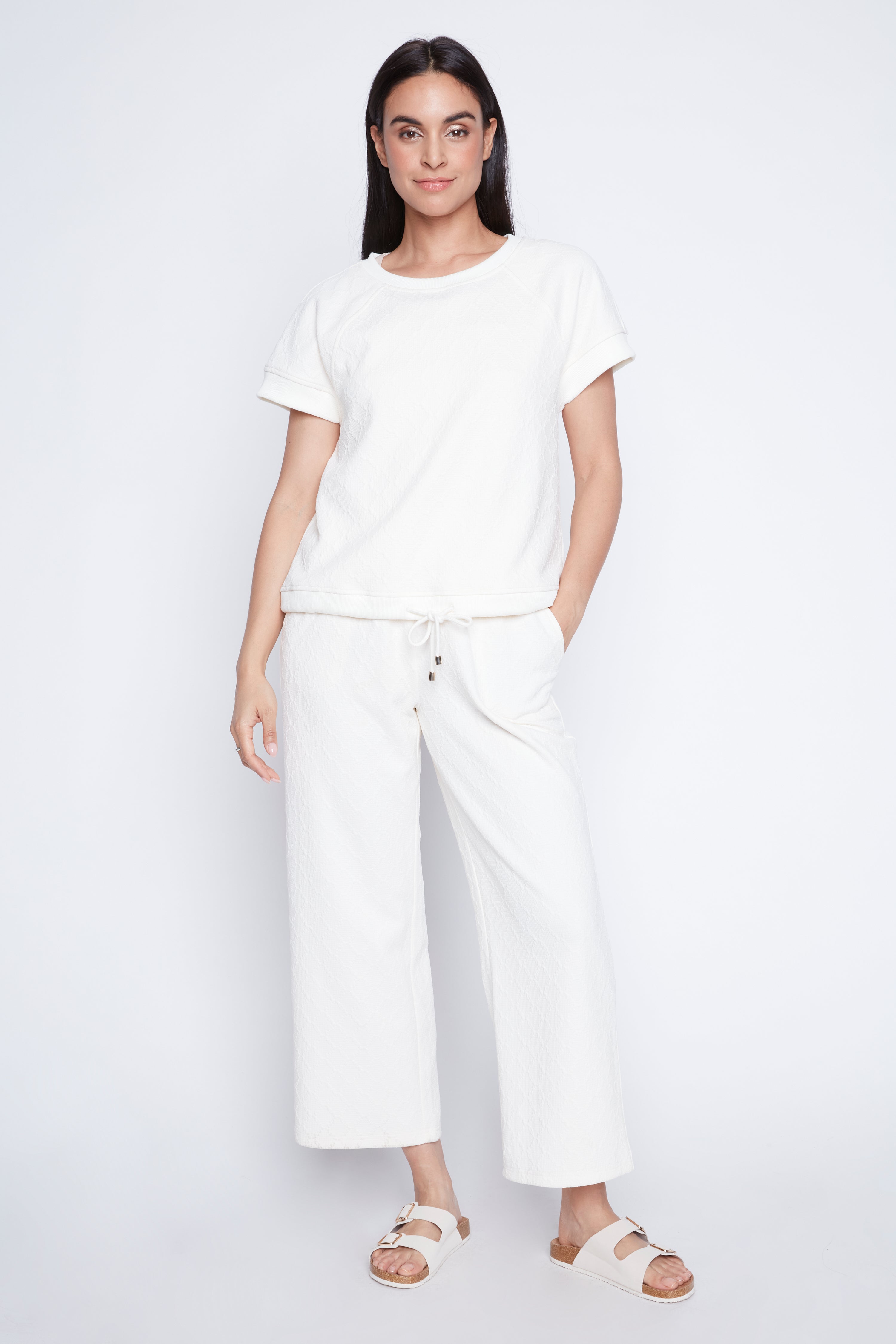 Diamond knit drawstring hem top