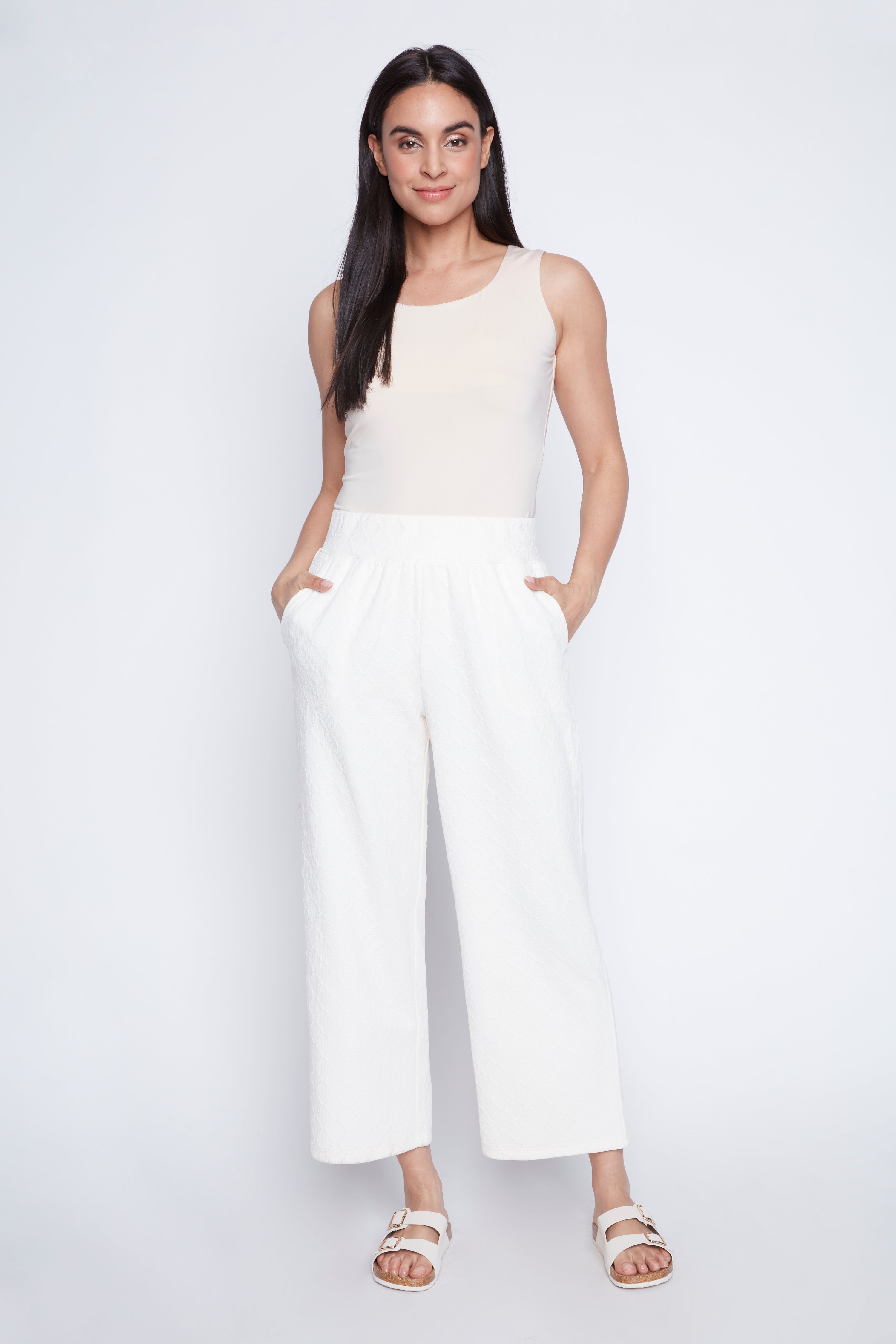 Wide leg diamond knit pant
