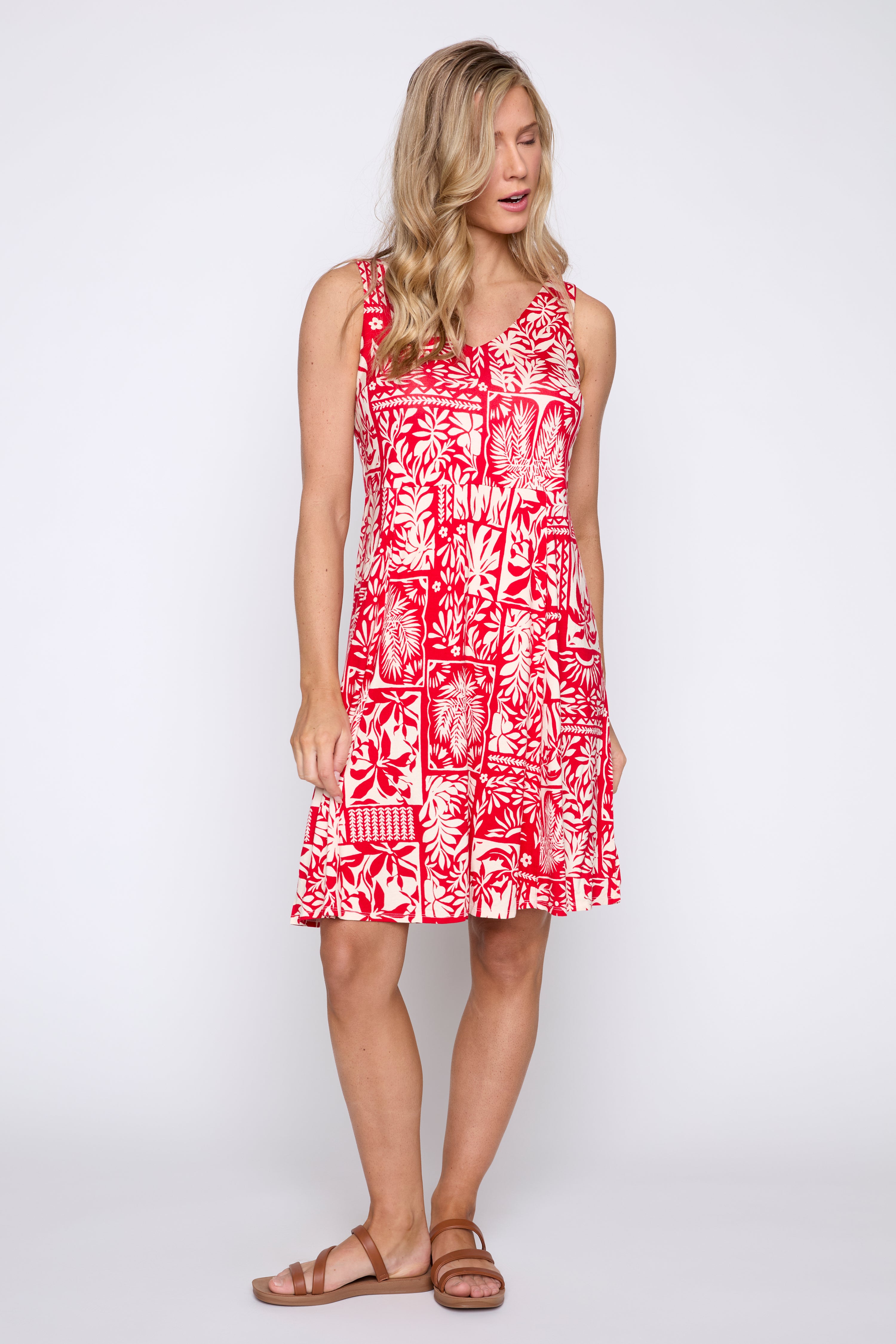 V-neck printed jersey dress
