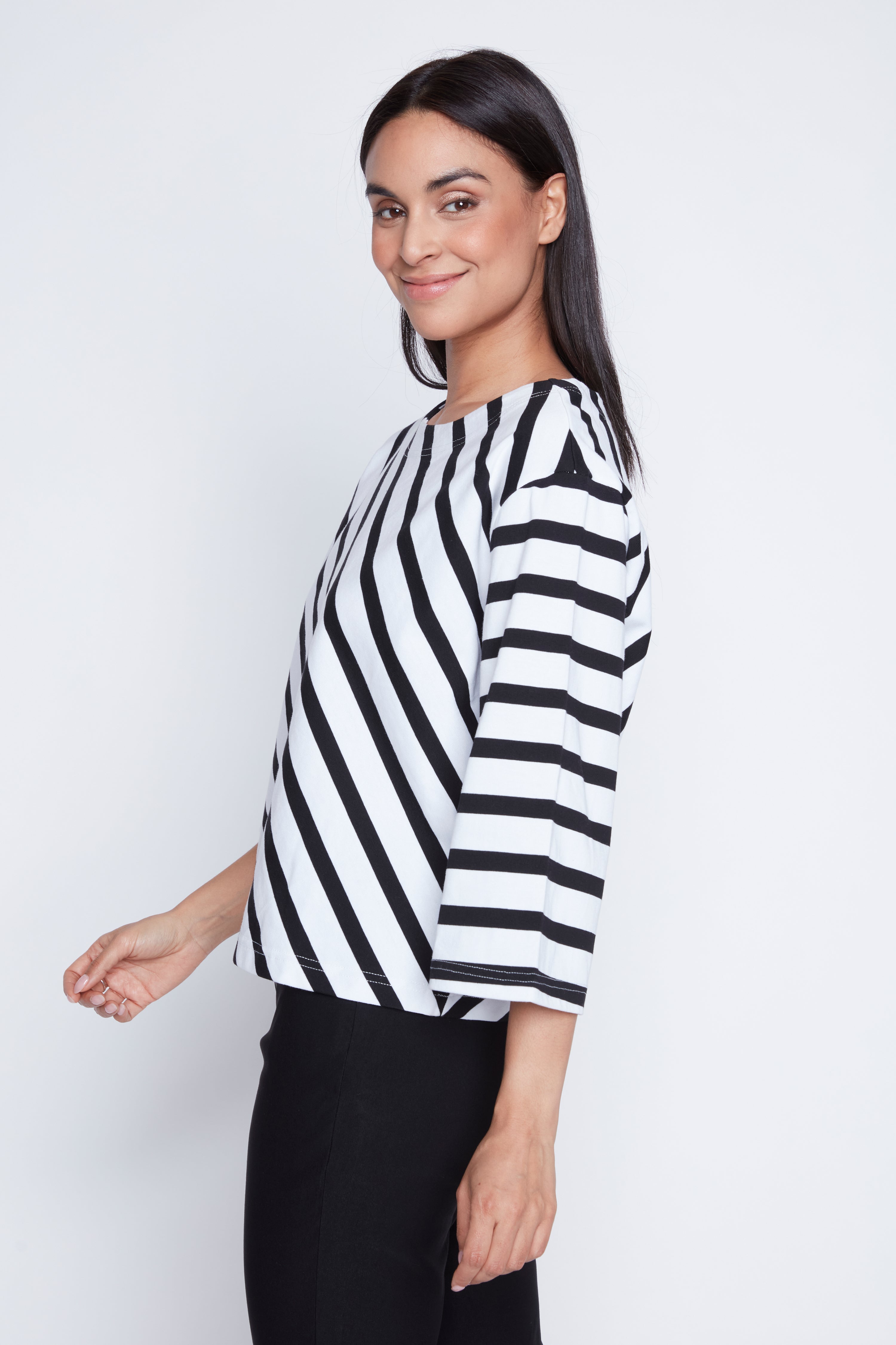 Bell sleeve stripe top