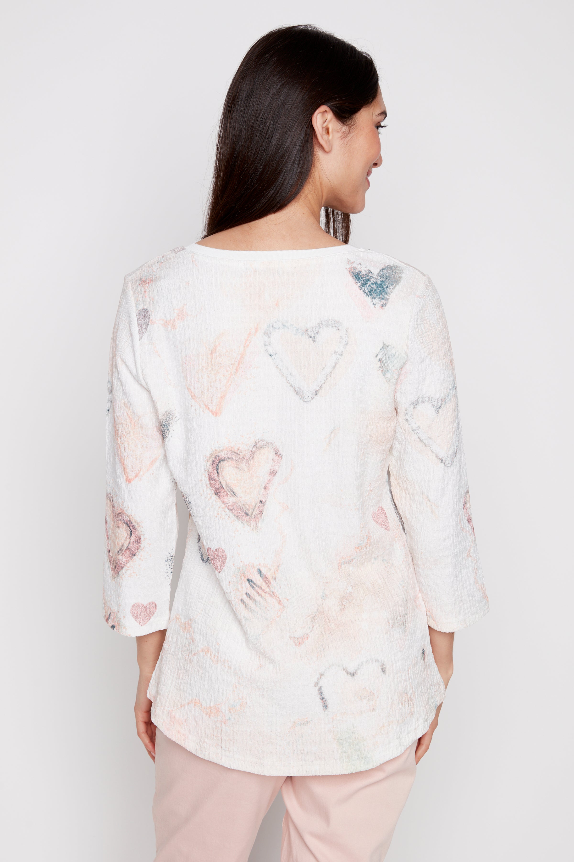 Foil hearts textured knit top