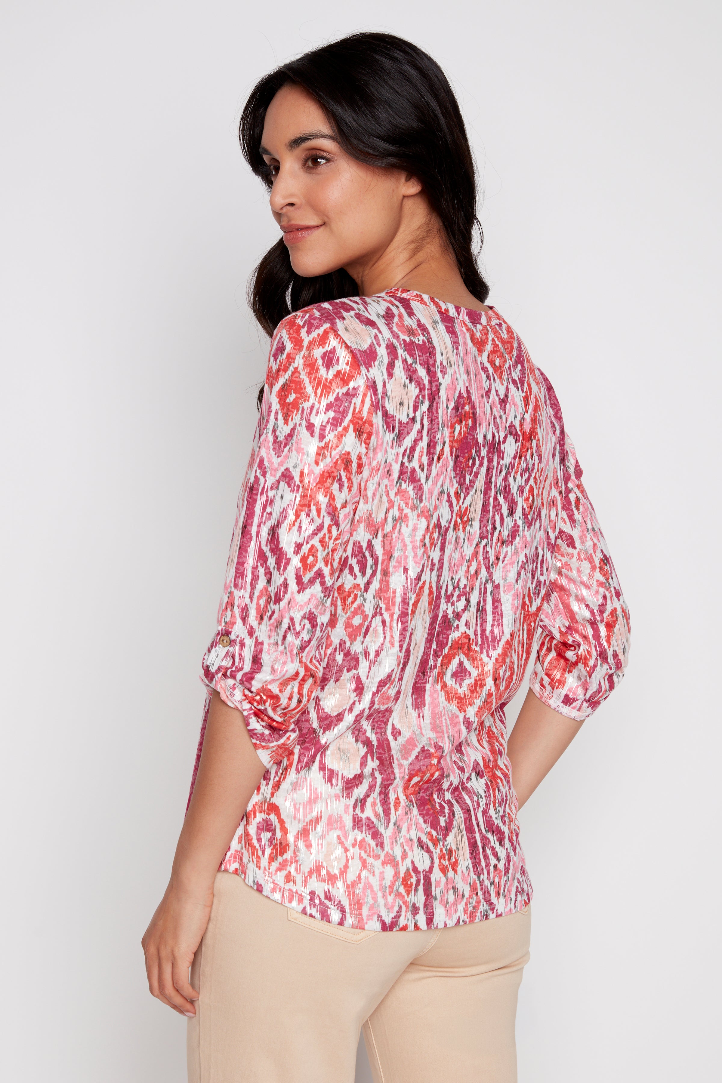 Henley abstract print top