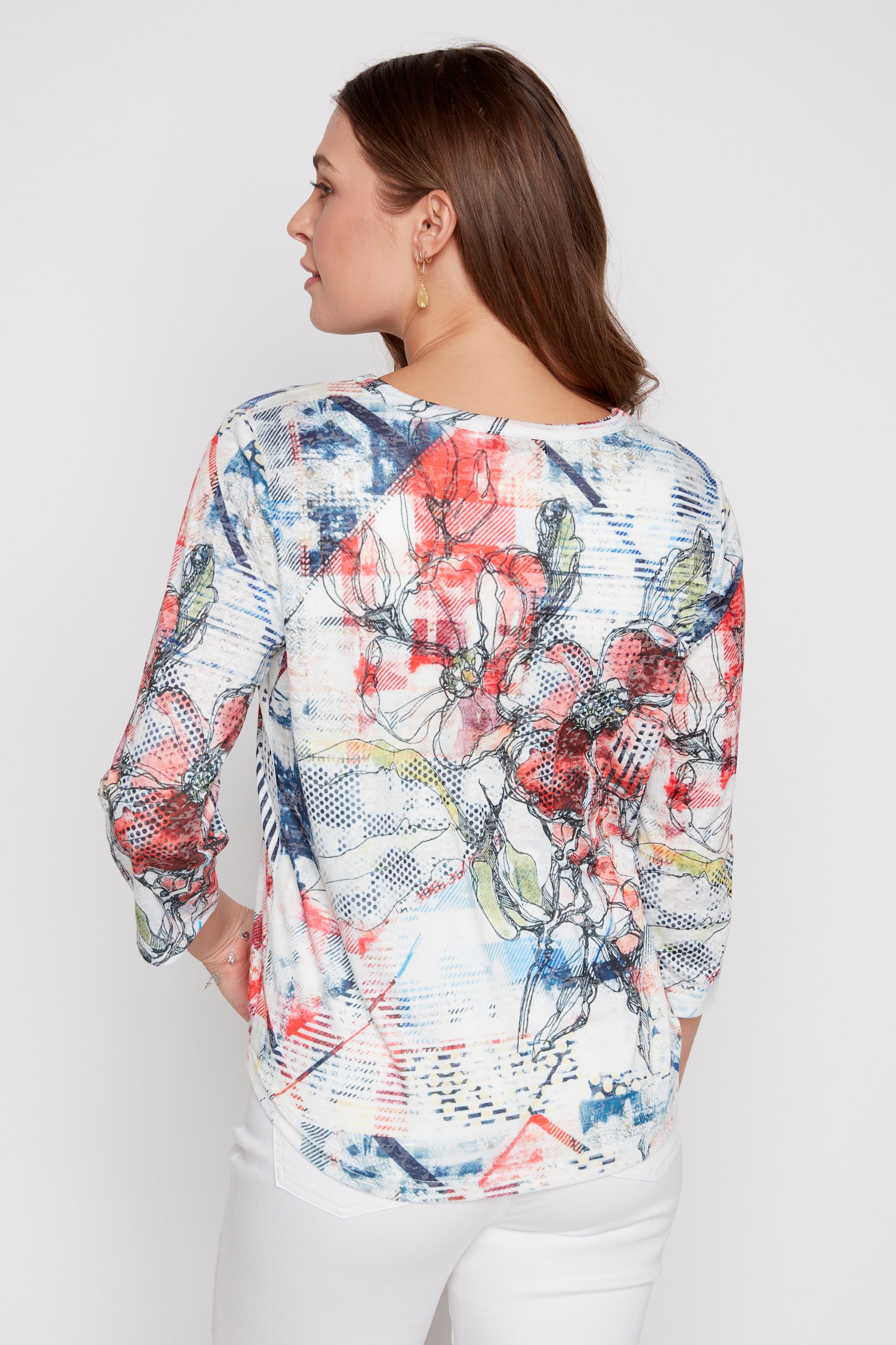 Burnout henley floral top