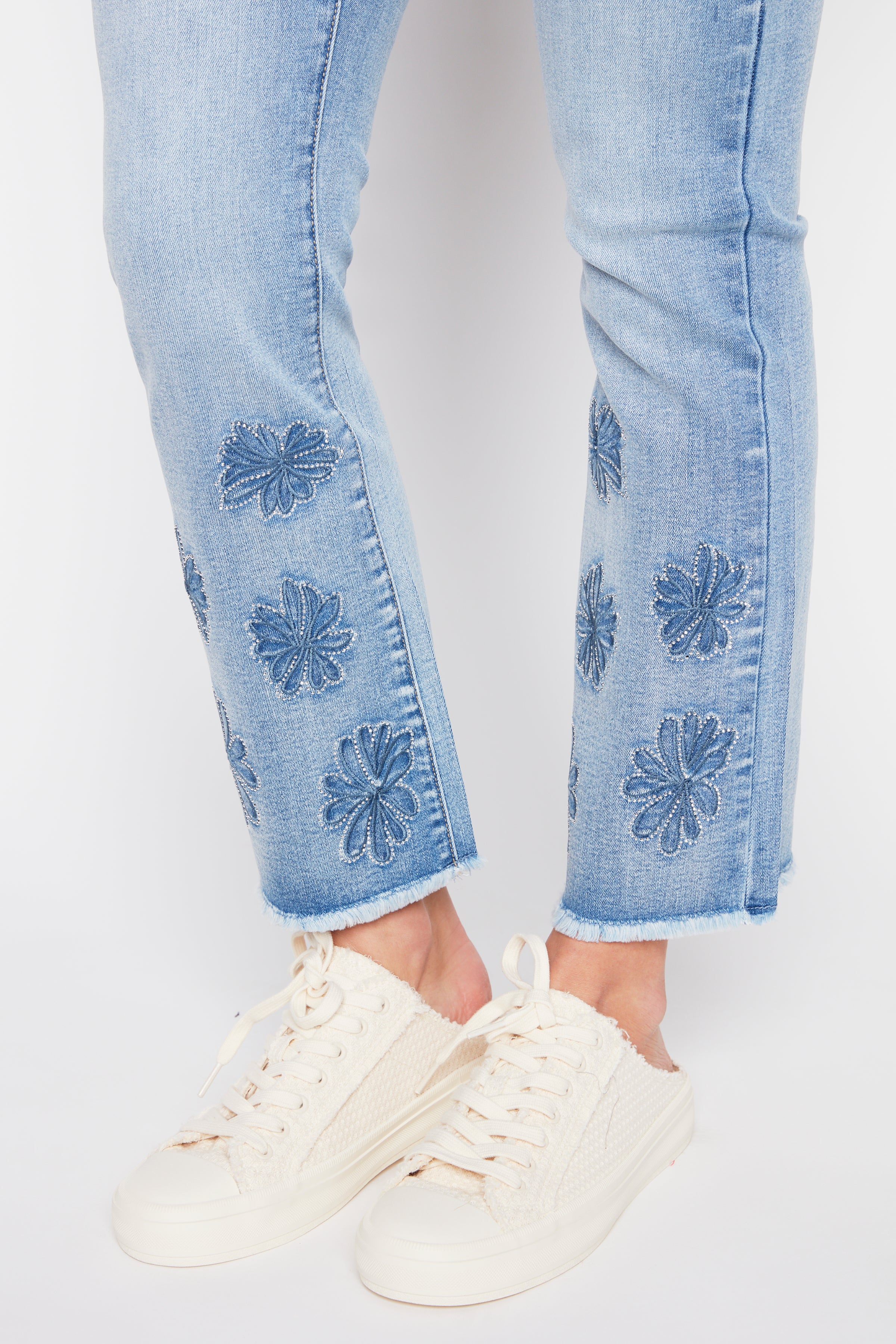 Boot leg floral hem jeans