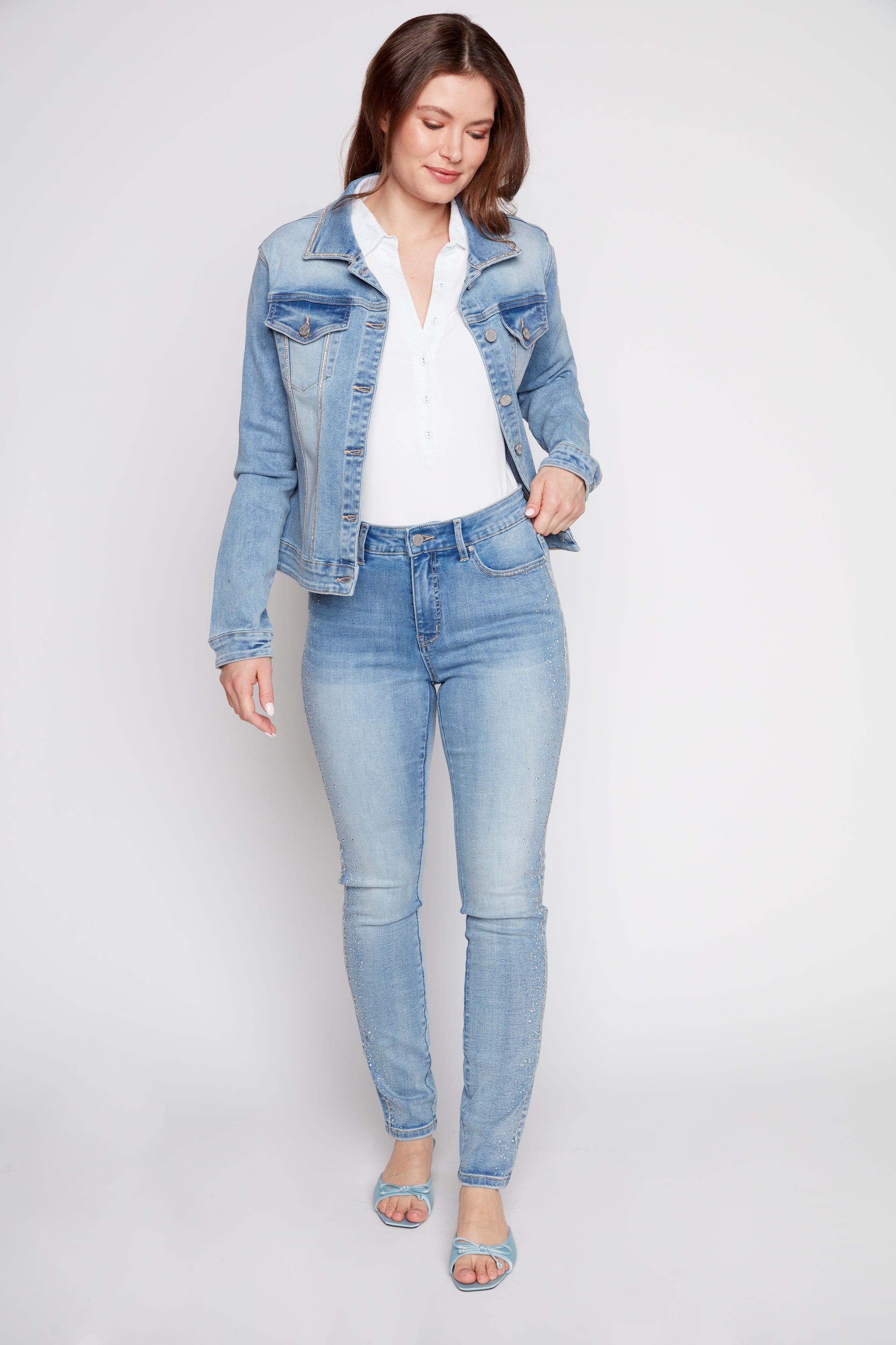 Slim leg rhinestone detail jean