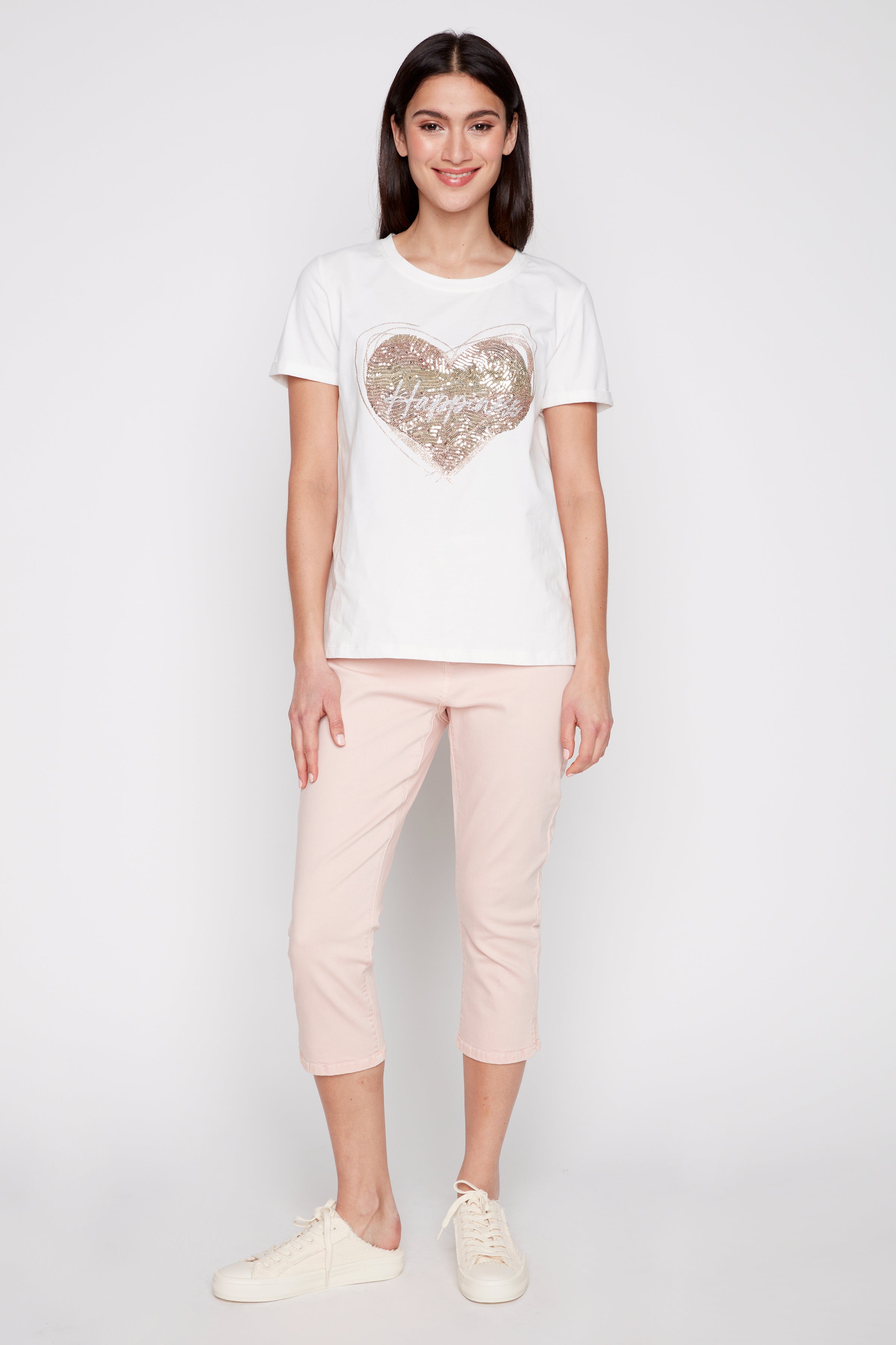 Sequin heart cotton t-shirt