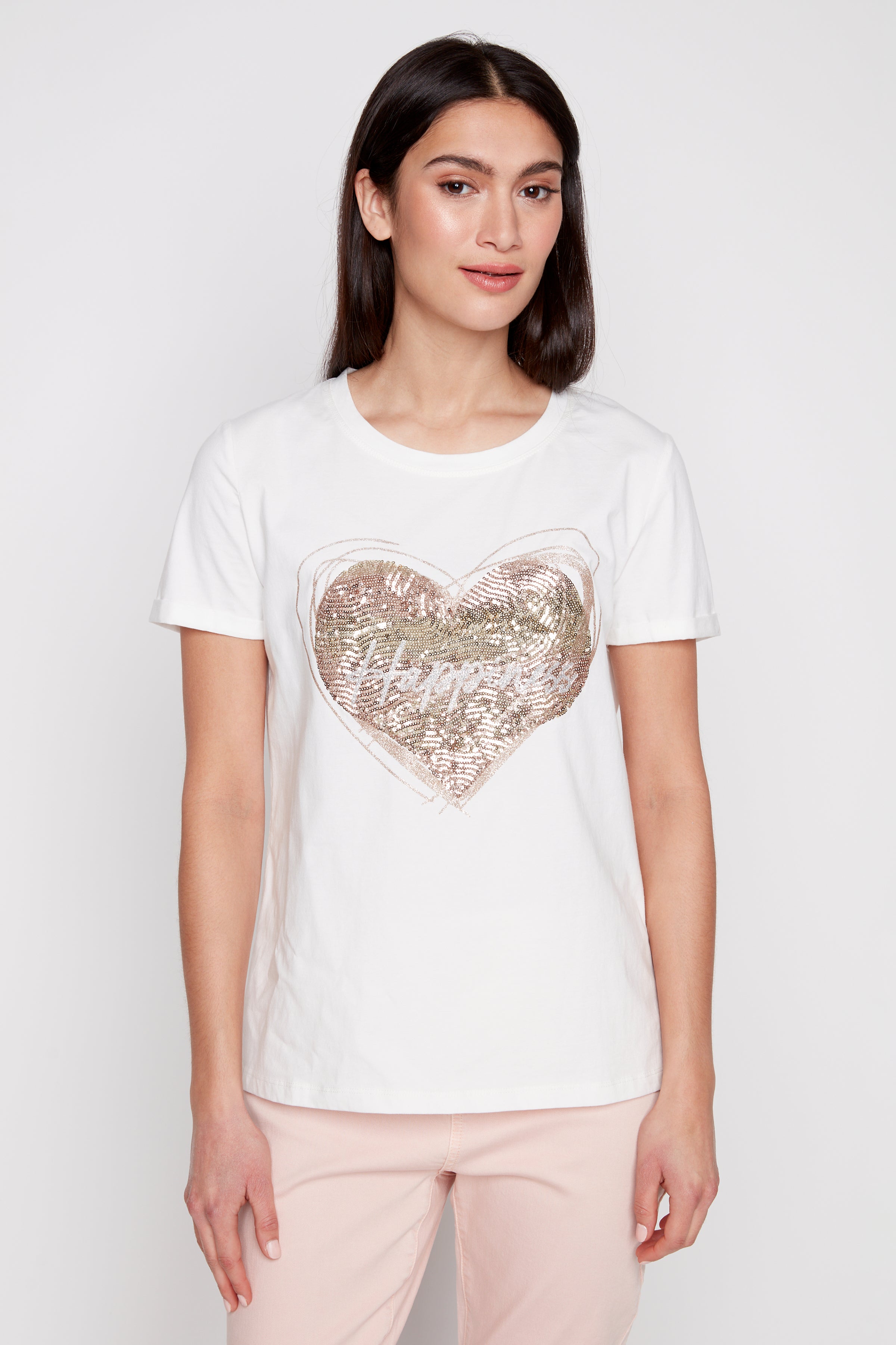 Sequin heart cotton t-shirt