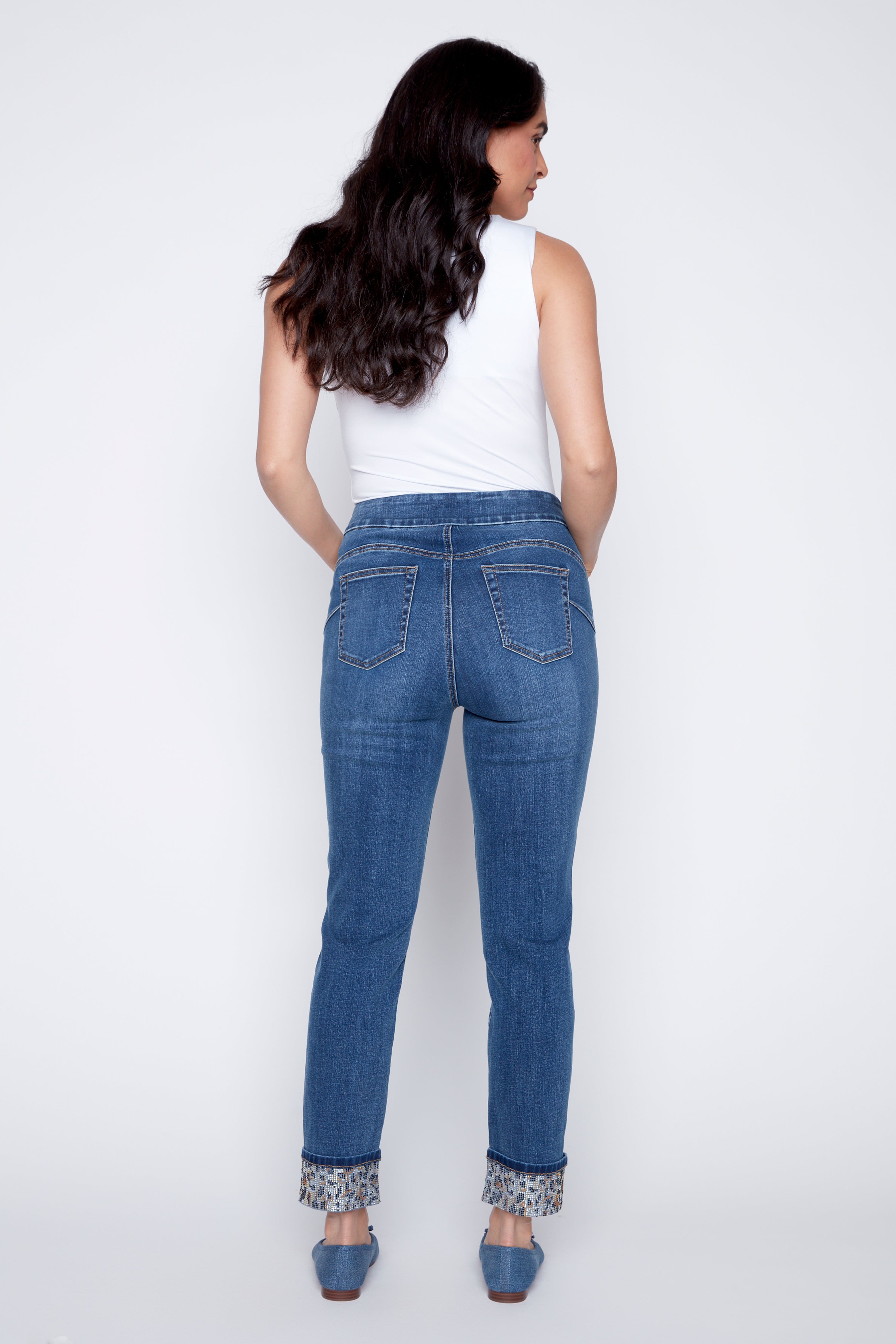 Slim leg animal sequin jean