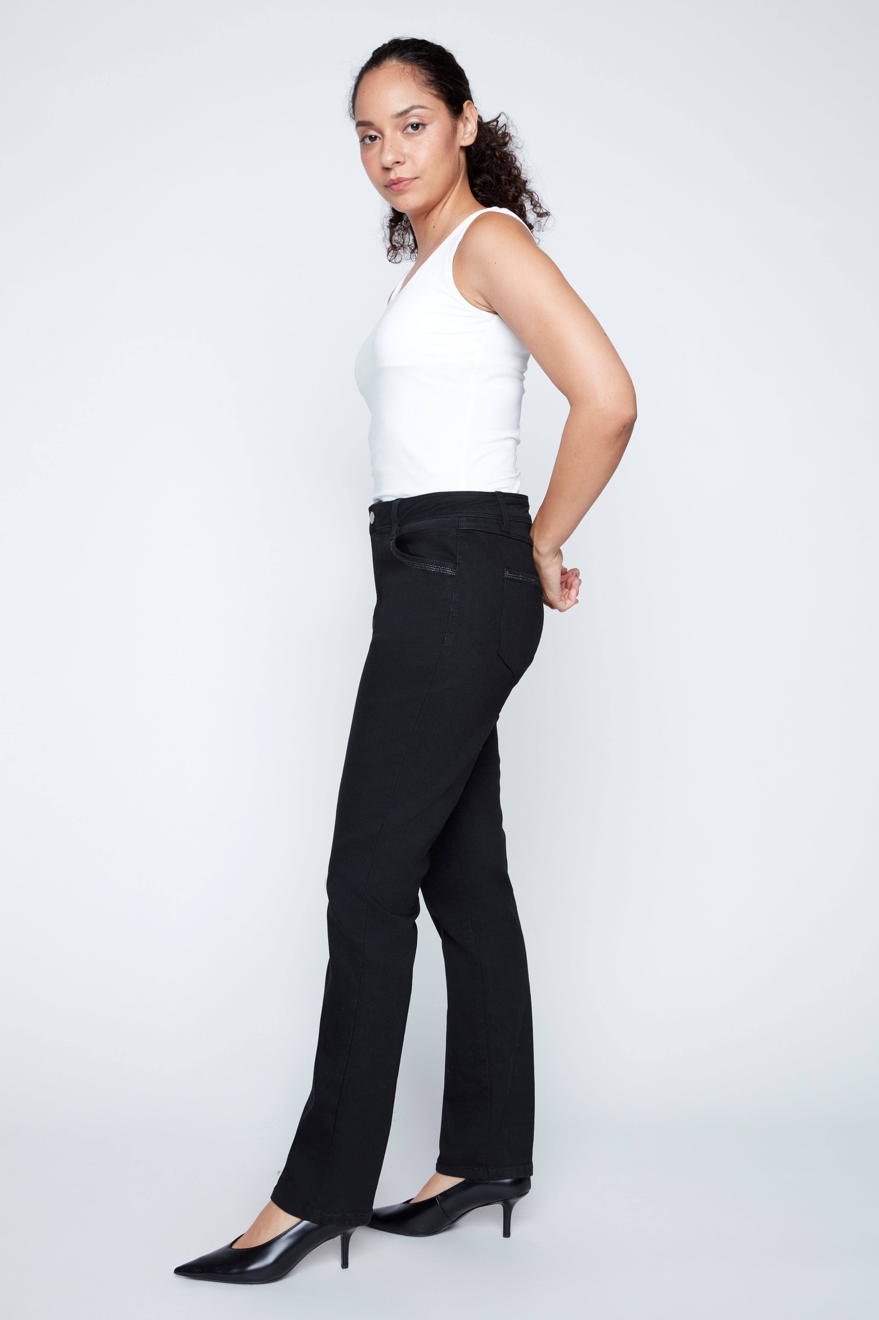 Straight leg rhinestone detail jean