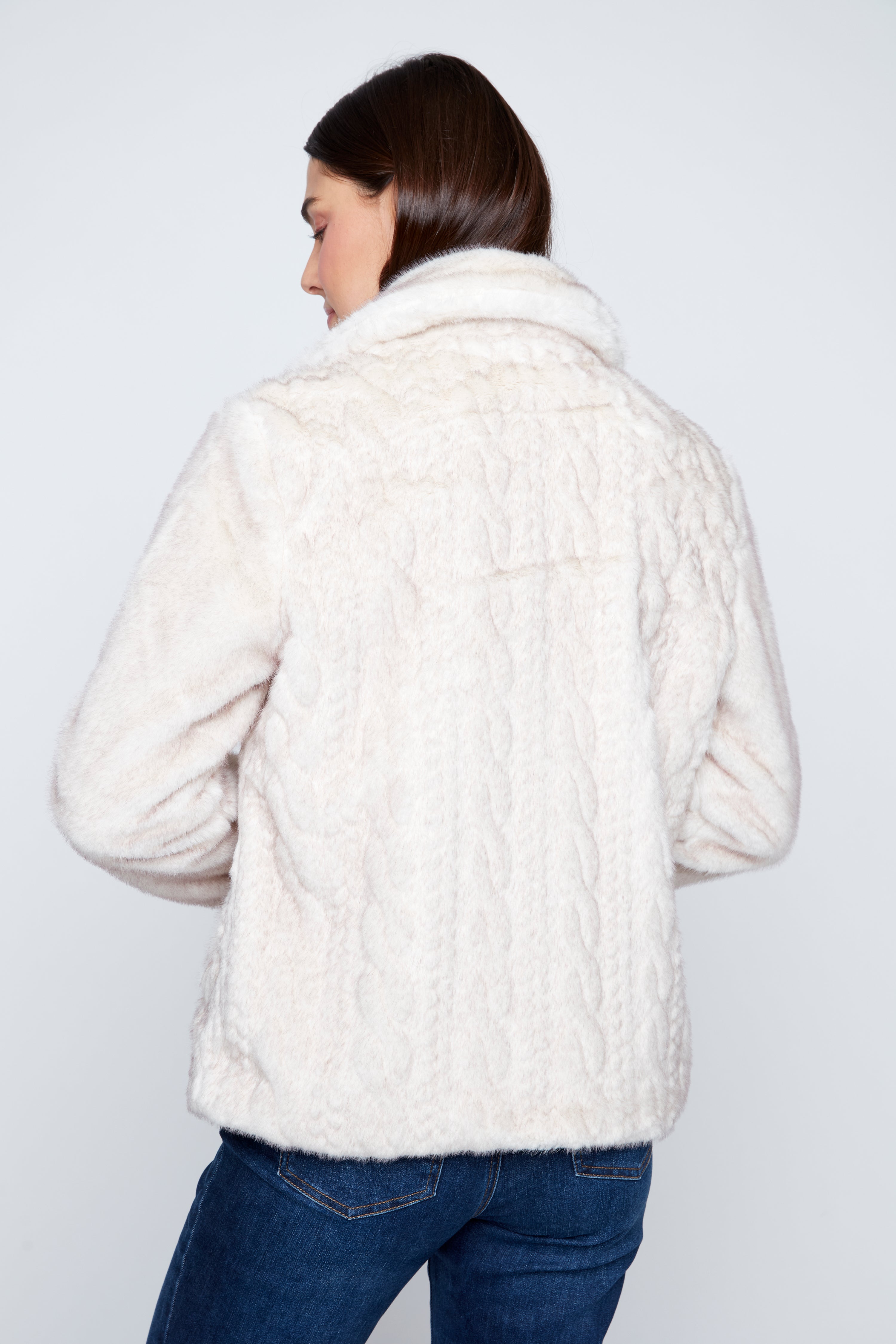 Cable front faux fur jacket