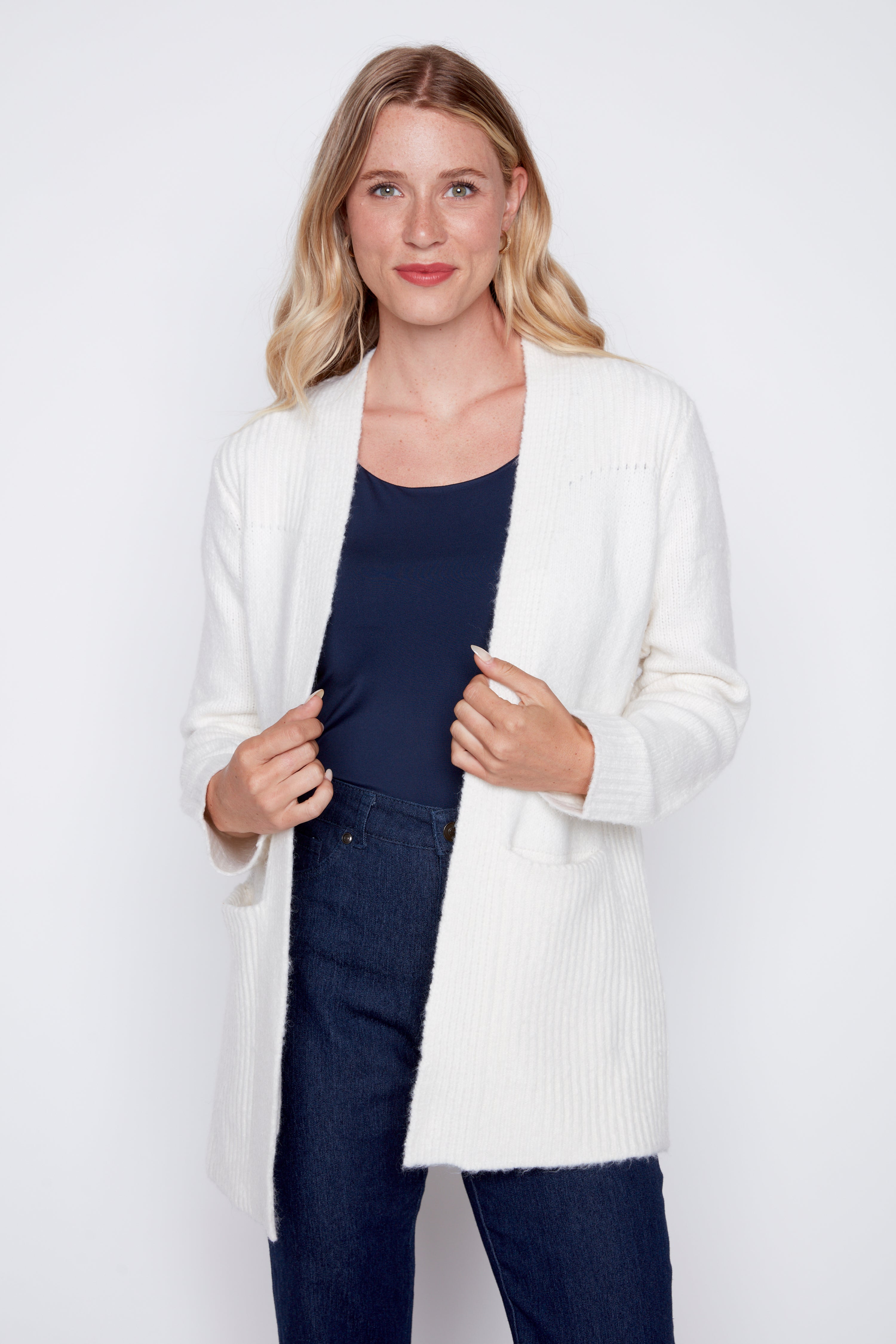 Solid judge collar cardigan