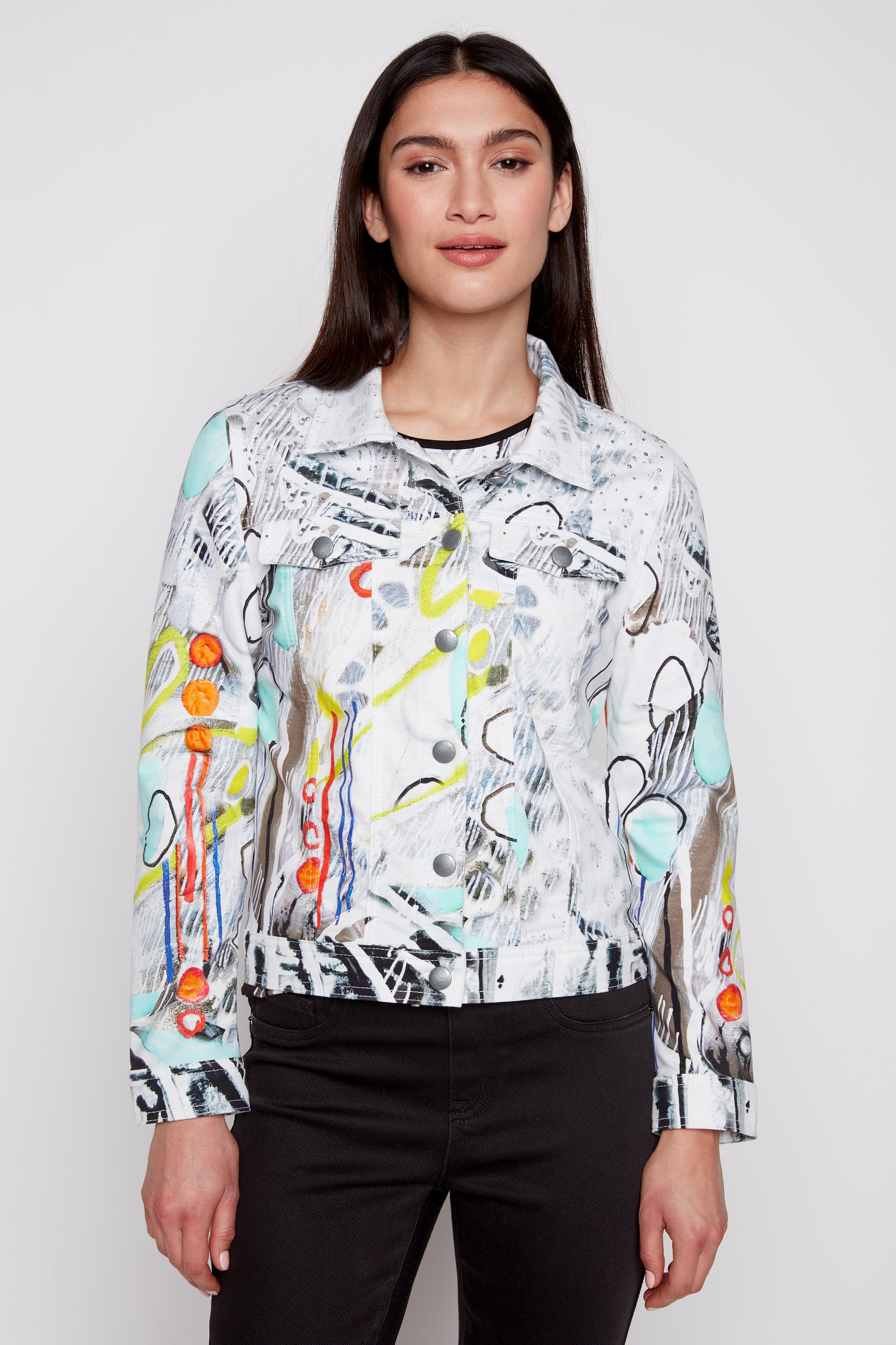 Abstract pattern jean style jacket