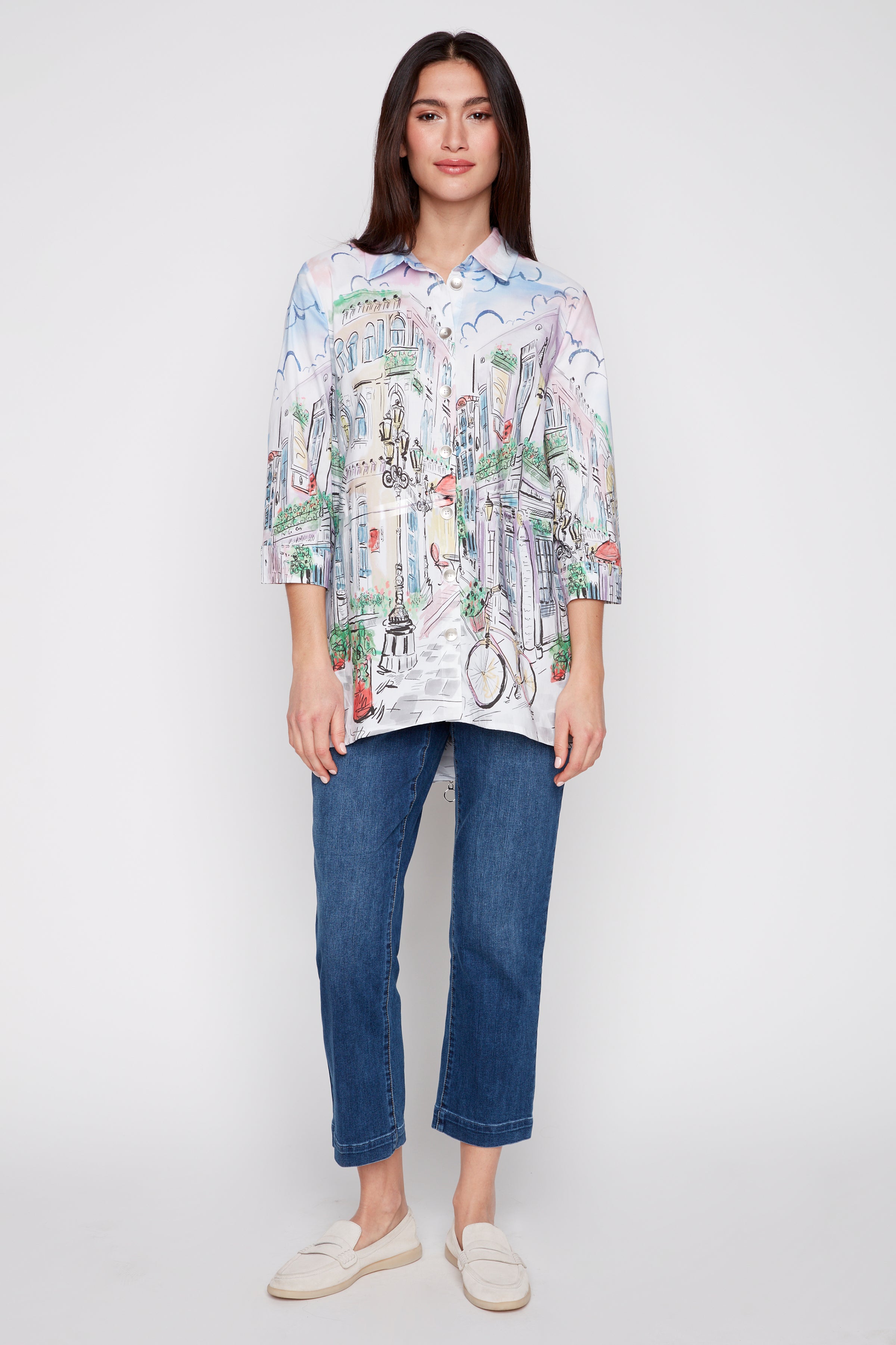 City print tunic blouse