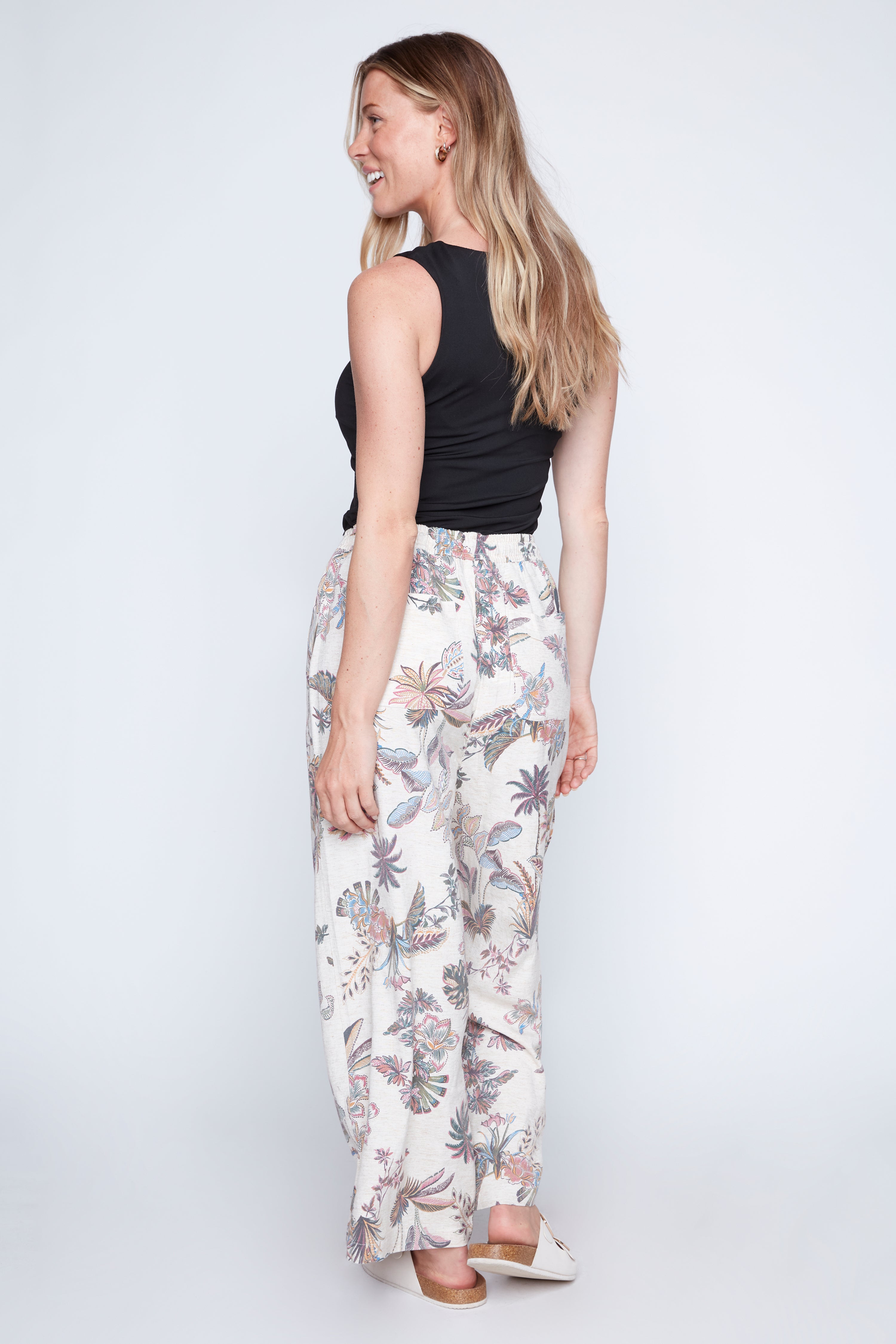 Le pantalon imprimé en mélange de coton et lin