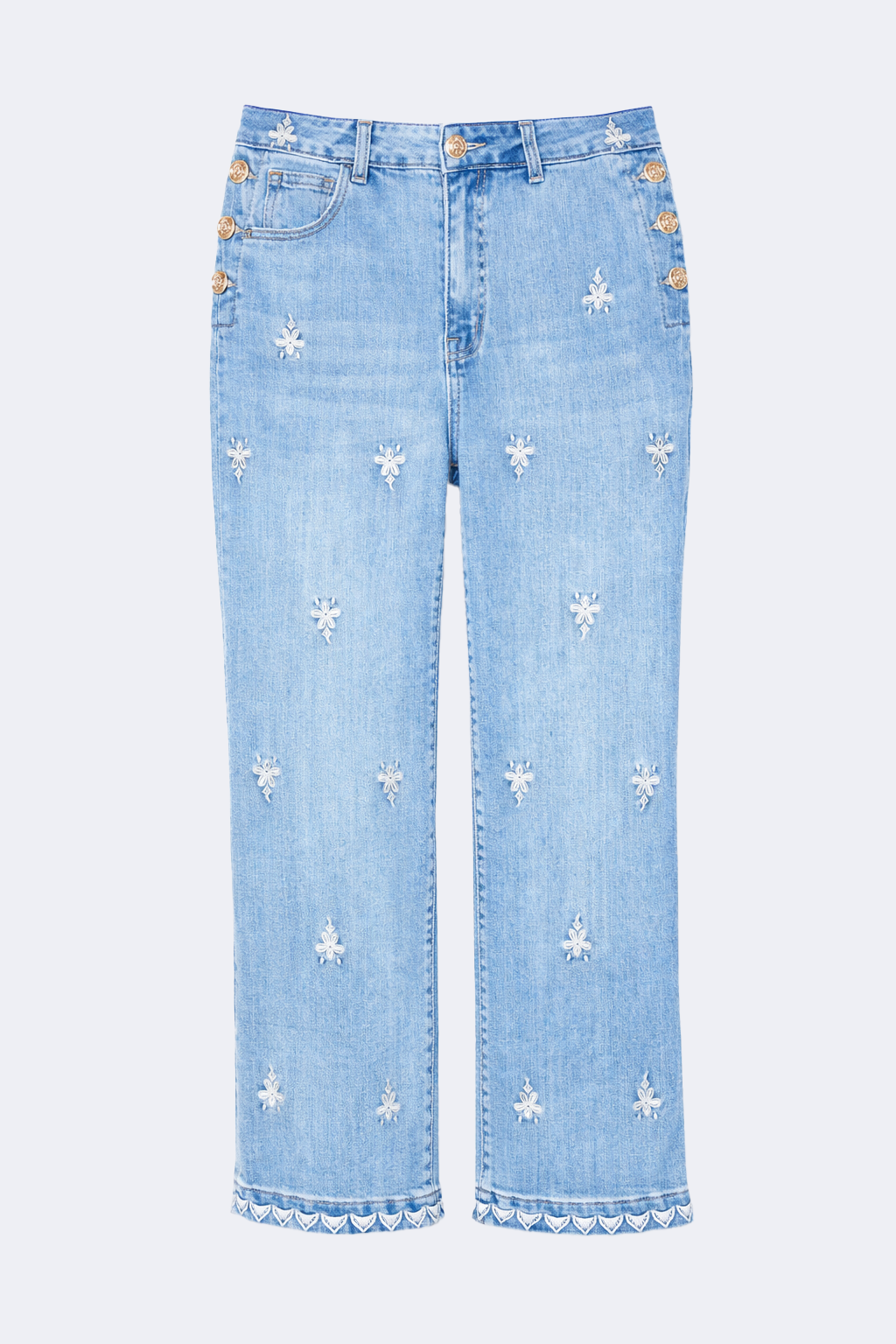 Le jean à jambes larges brodé de strass