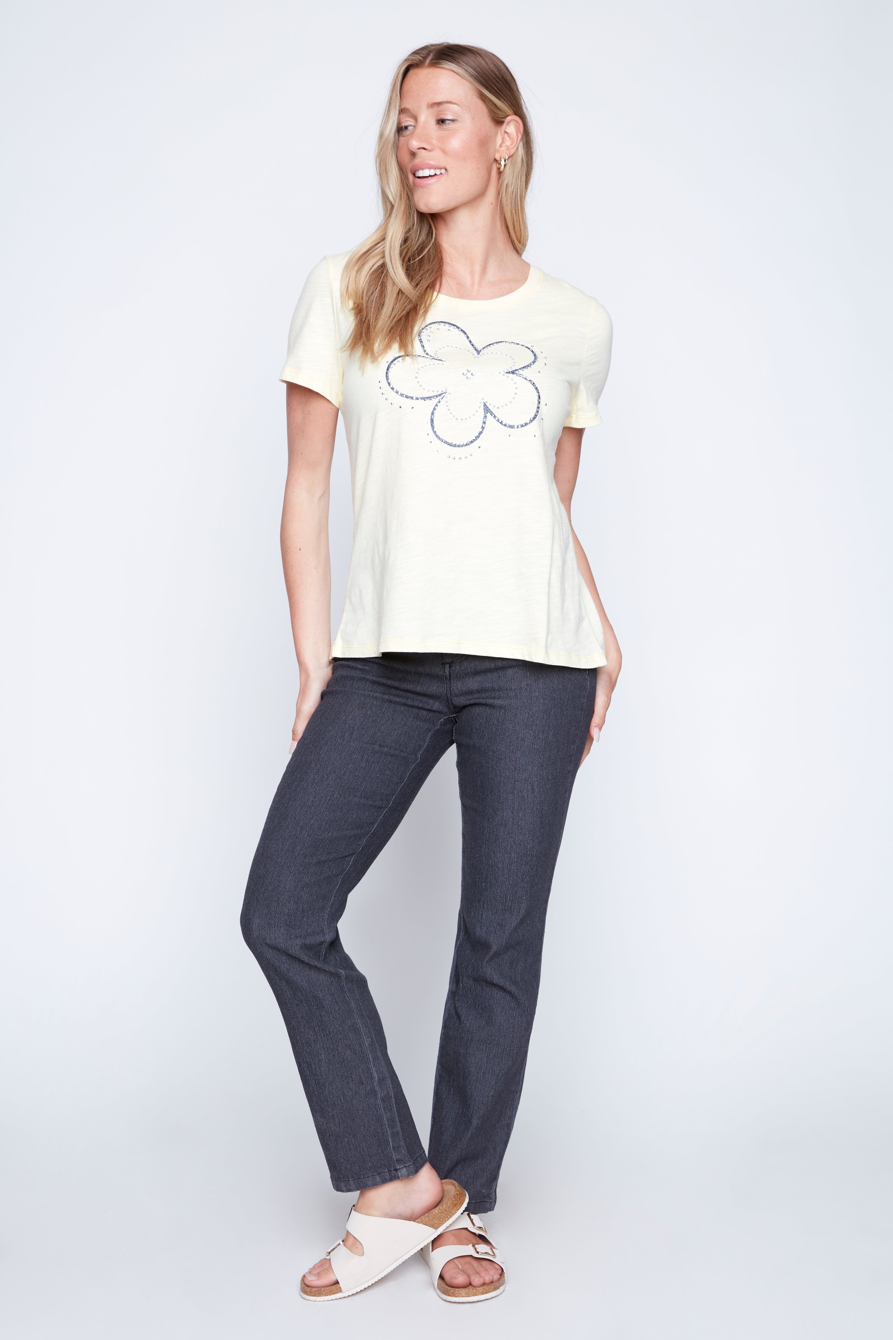 Soft yellow floral graphic t-shirt