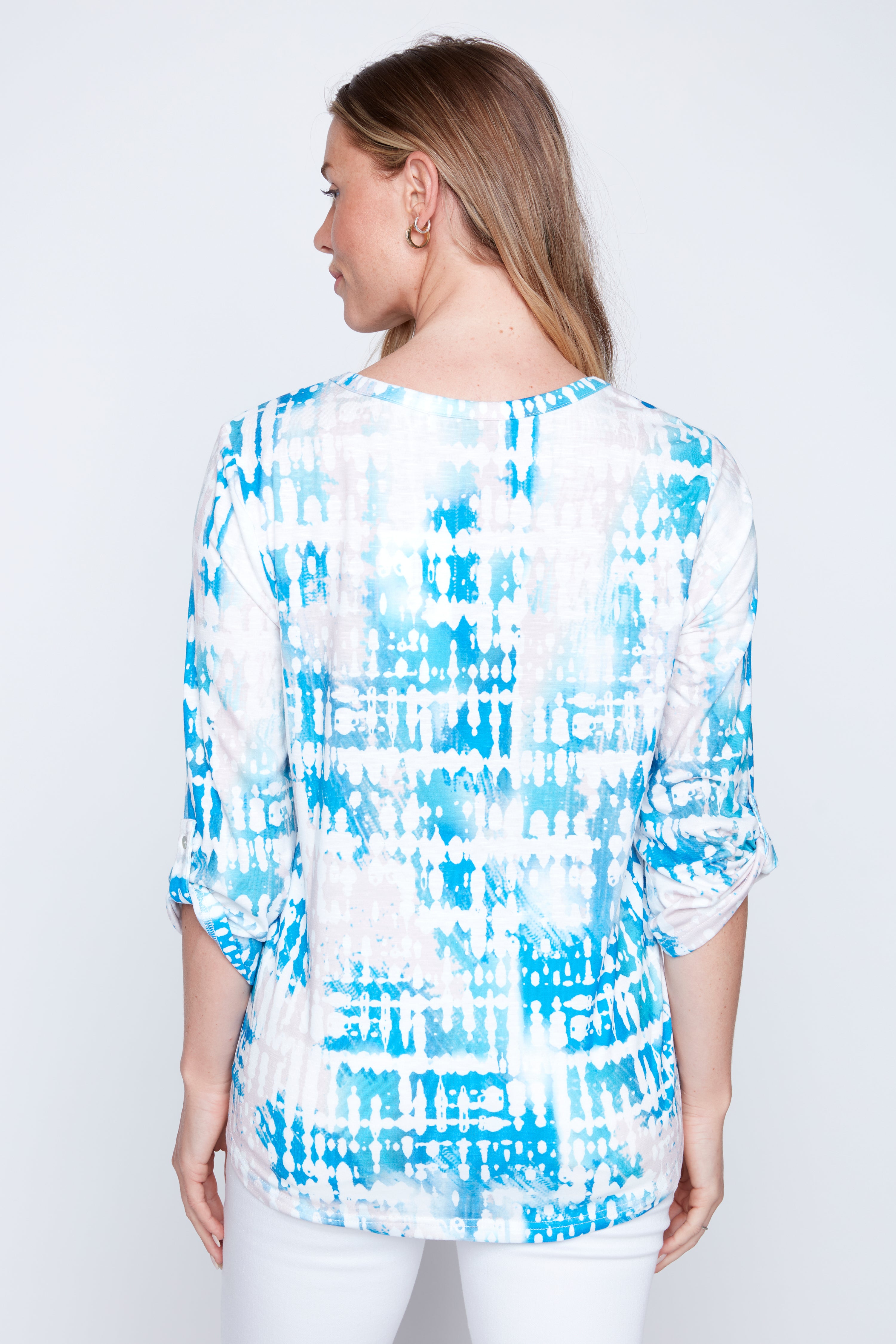 Abstract print Henley blouse