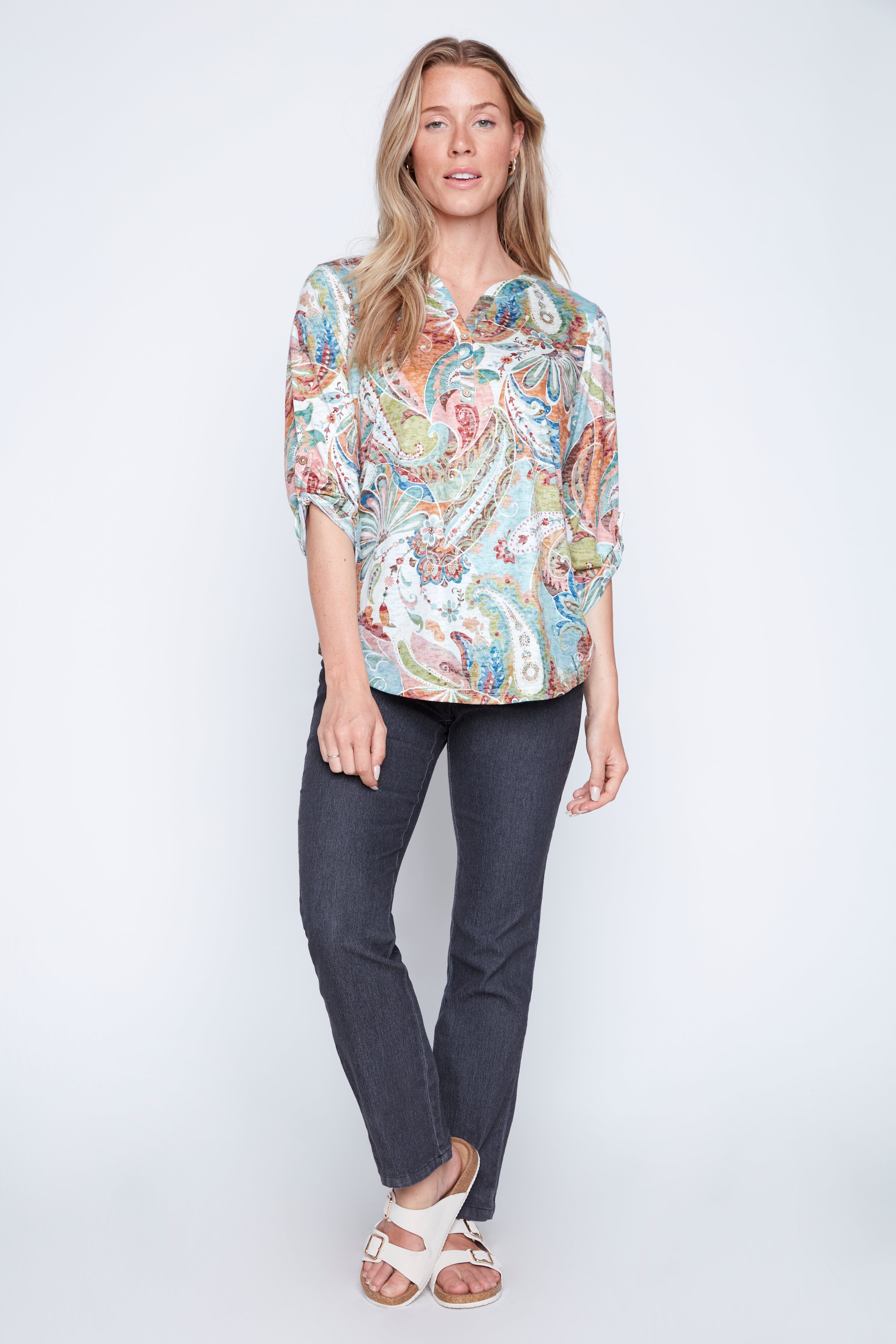 Paisley print burn out blouse
