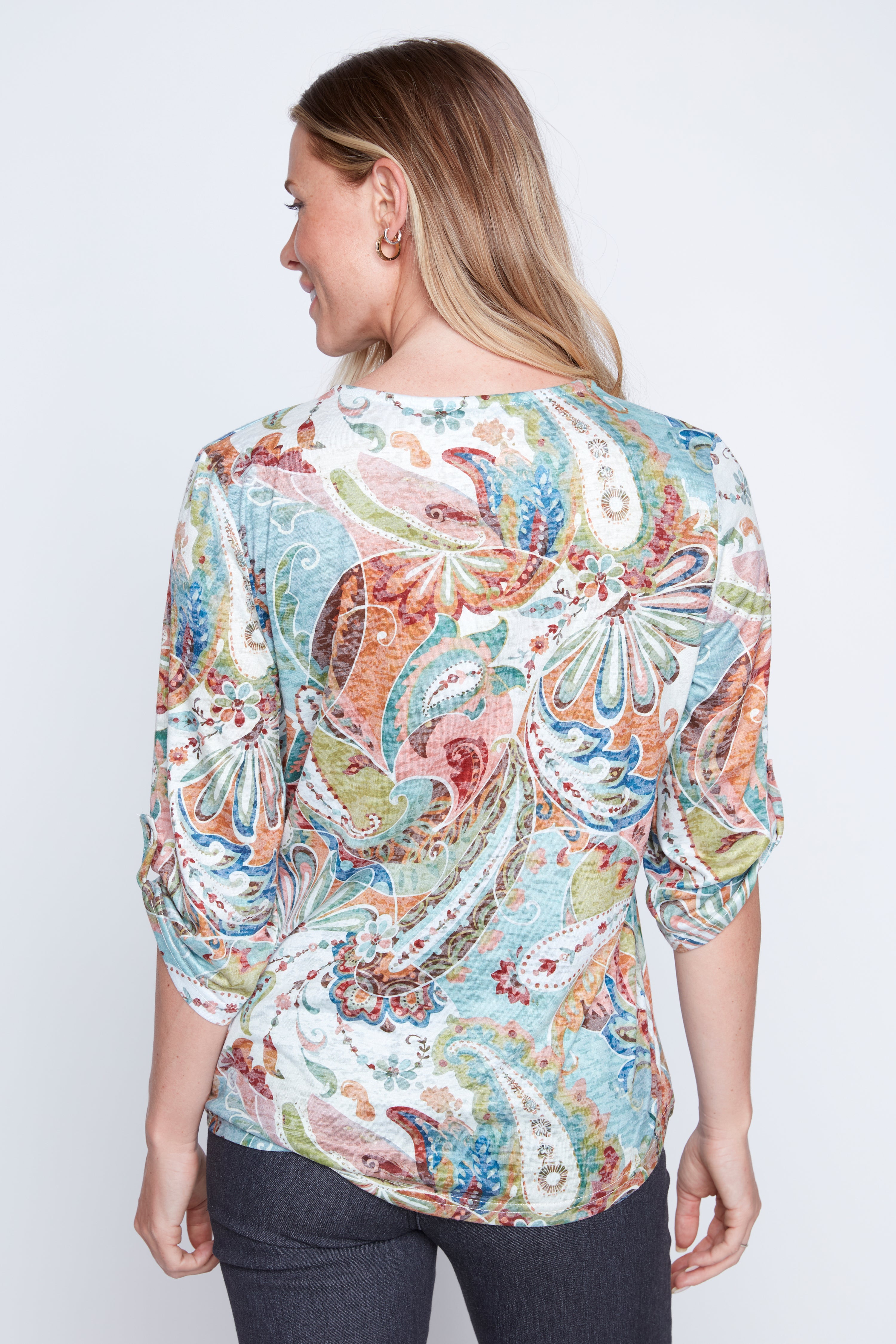 Paisley print burn out blouse