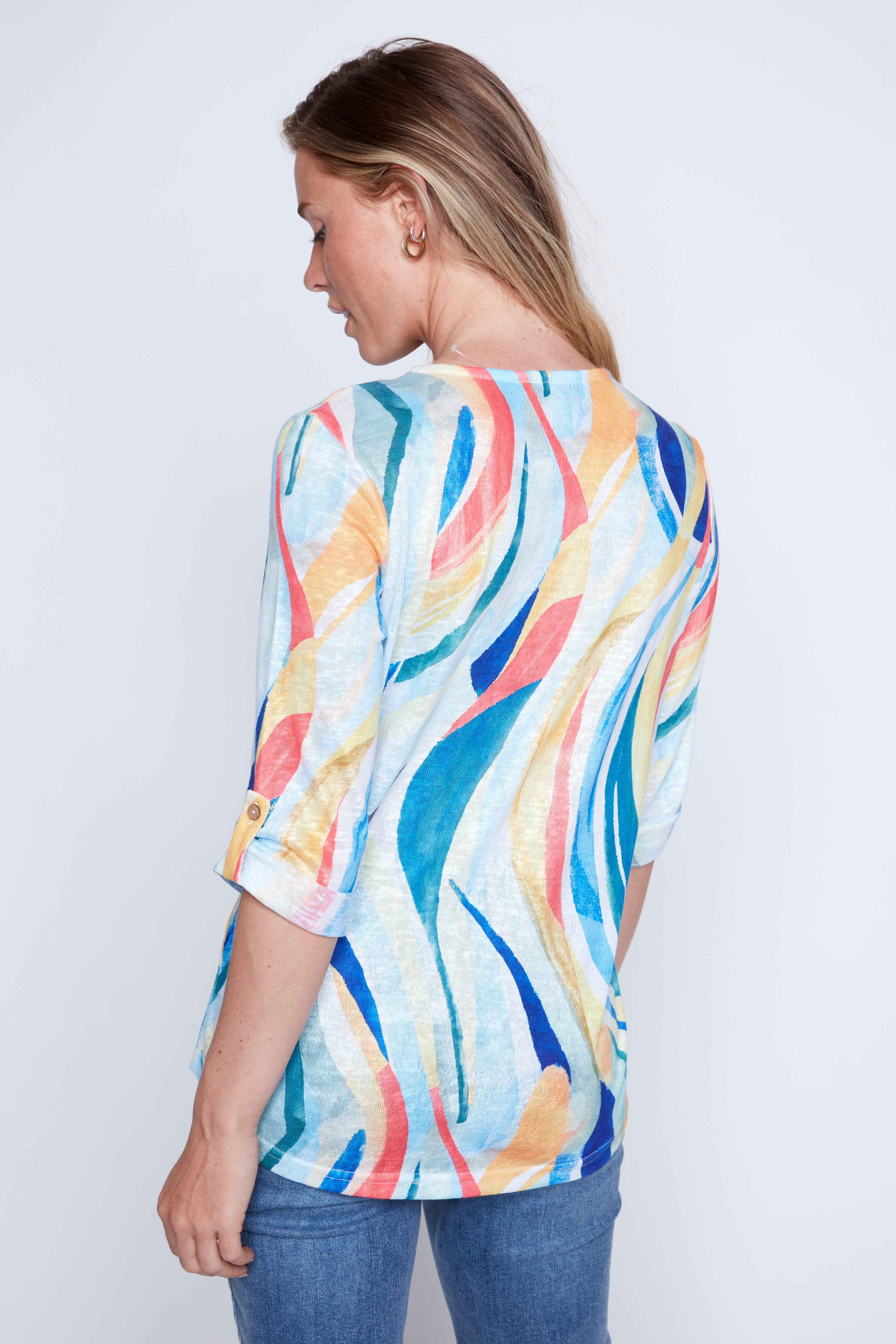 Abstract print Henley blouse