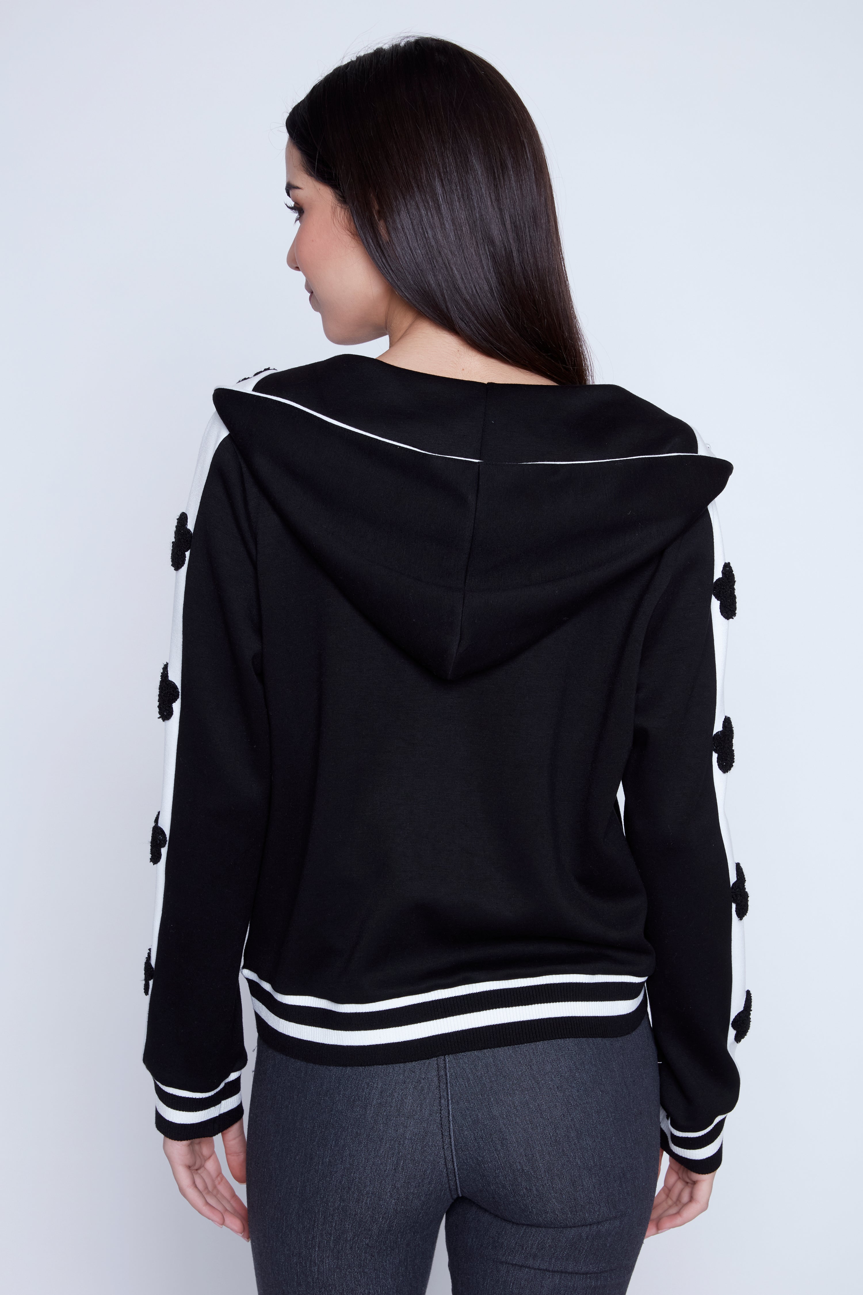 Flower applique hooded jacket