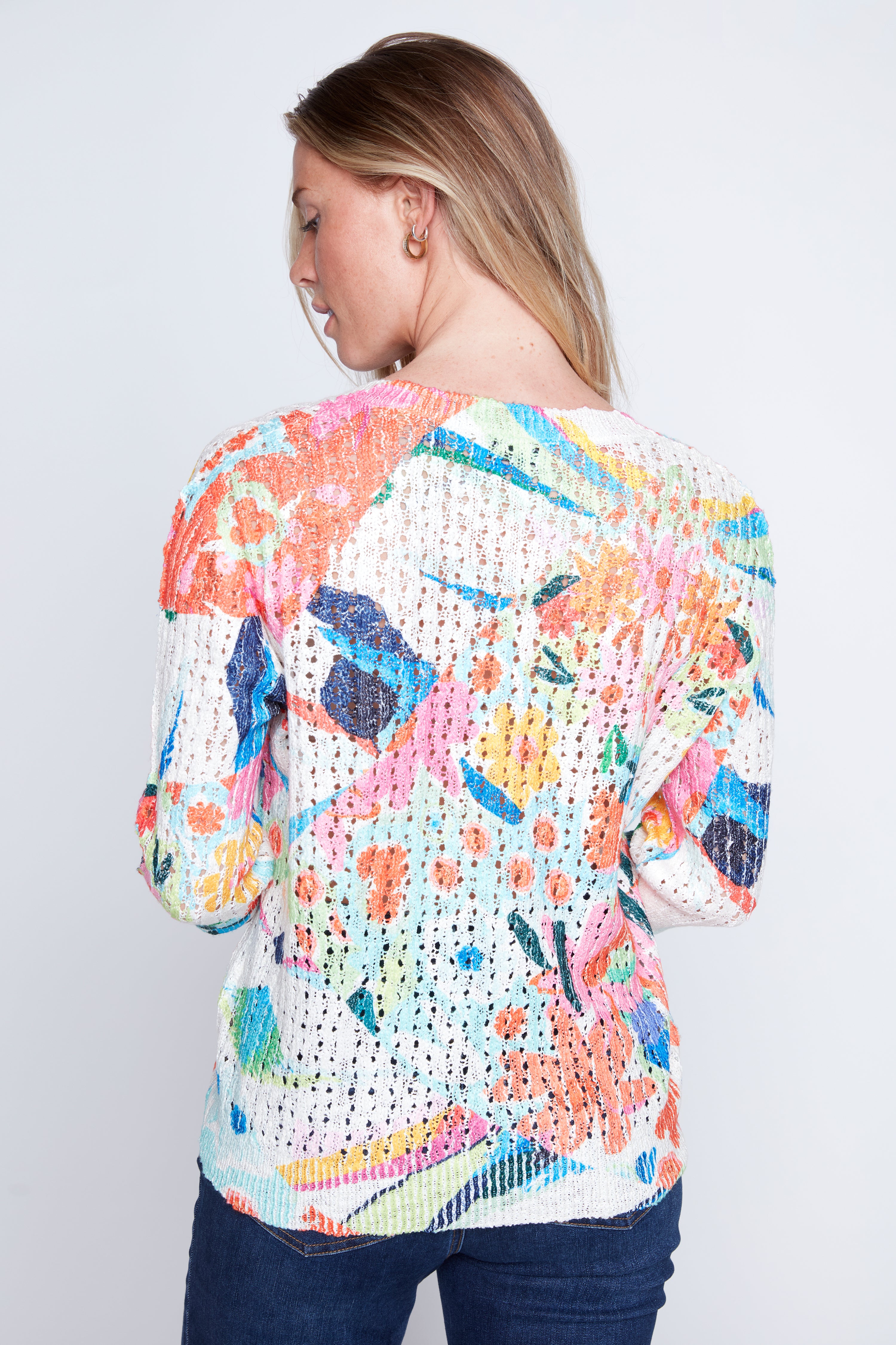 Multi color floral crochet sweater