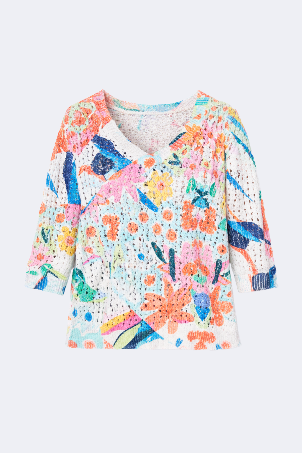 Multi color floral crochet sweater