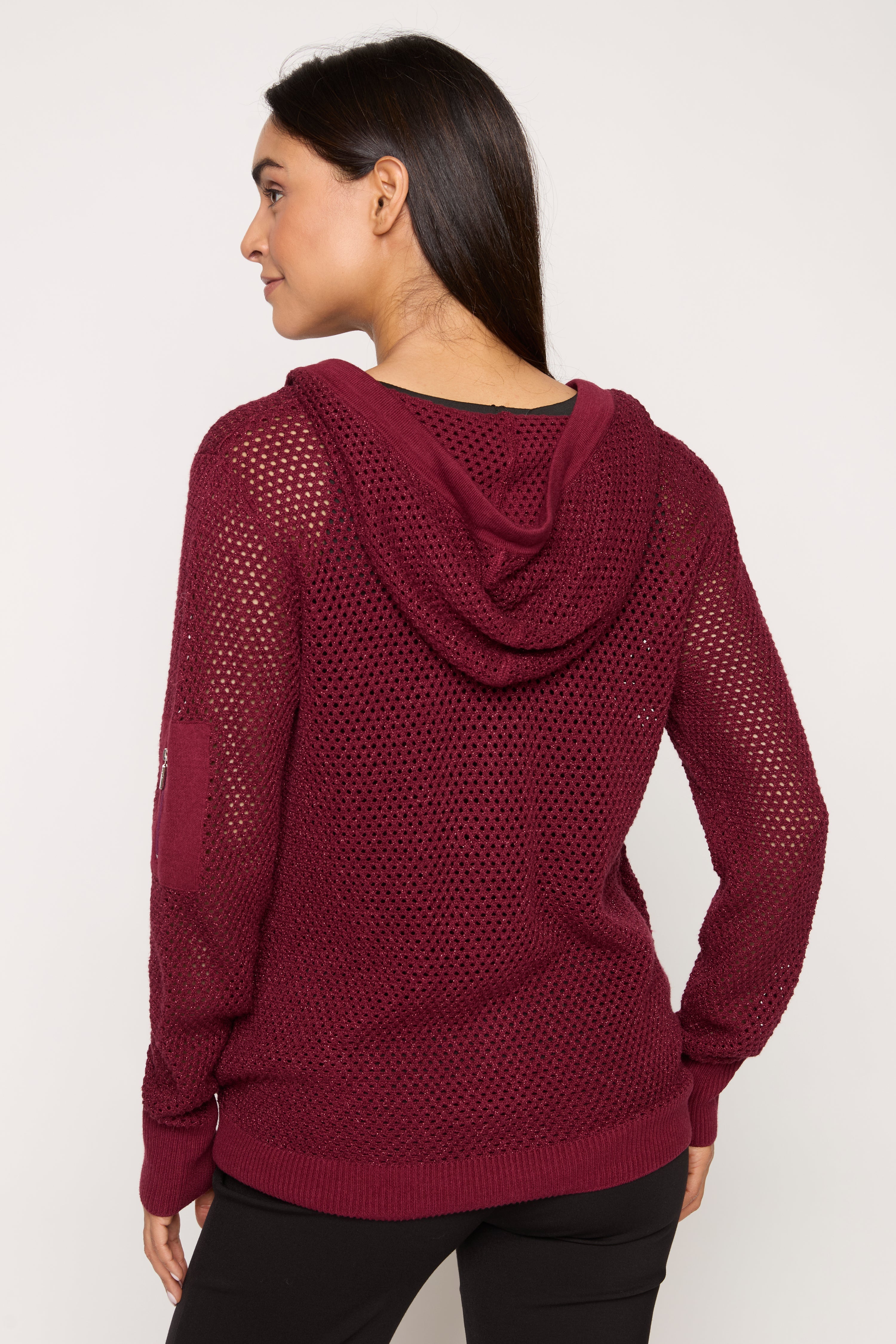 Crochet Zip Hoodie in burgundy