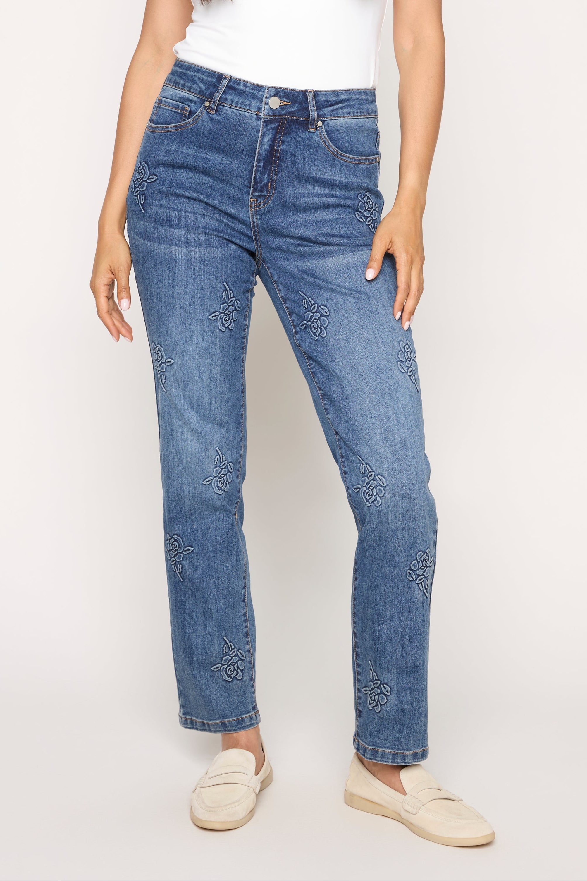 Embroidered Slim Leg Jean in denim