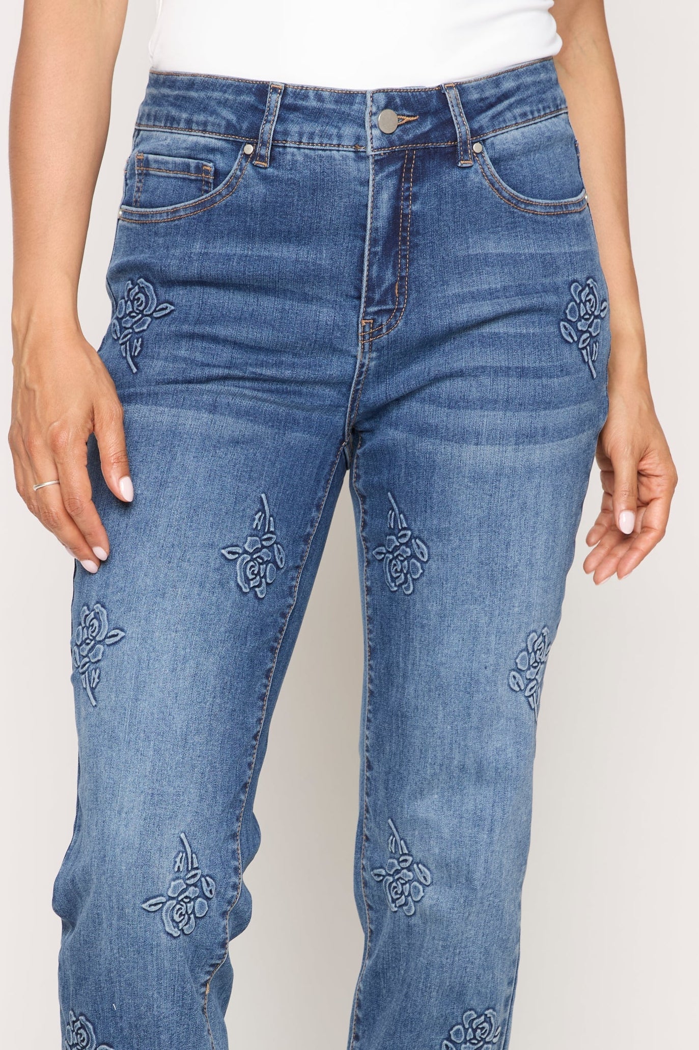 Embroidered Slim Leg Jean in denim
