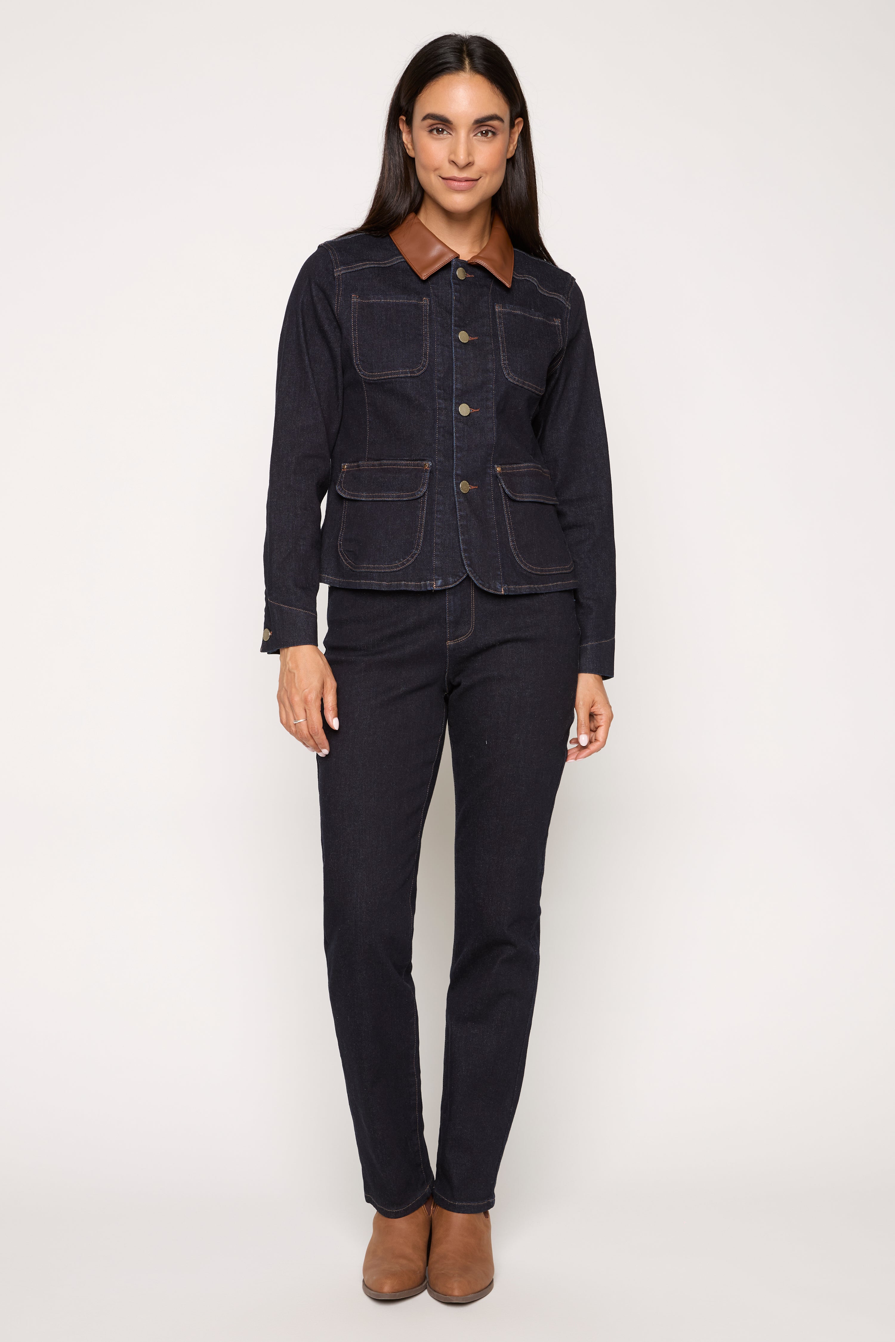 Corduroy Collar Denim Blazer in indigo