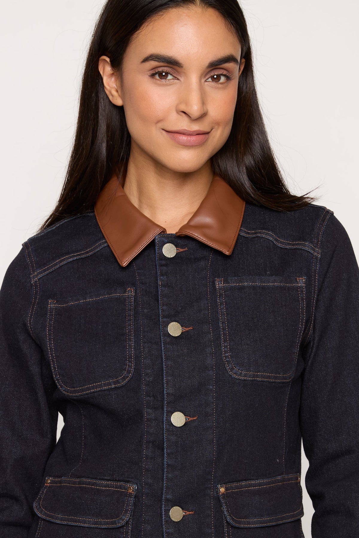 Corduroy Collar Denim Blazer in indigo