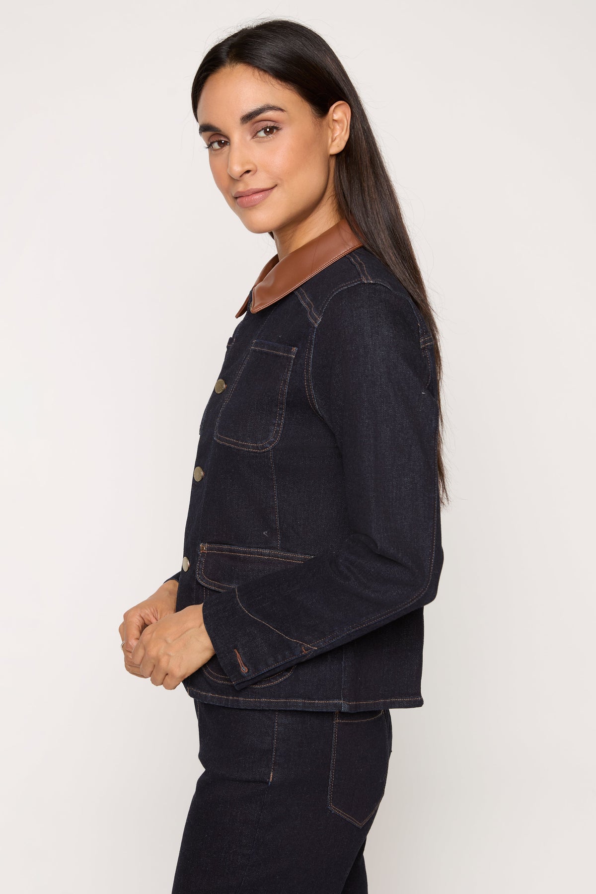 Corduroy Collar Denim Blazer in indigo