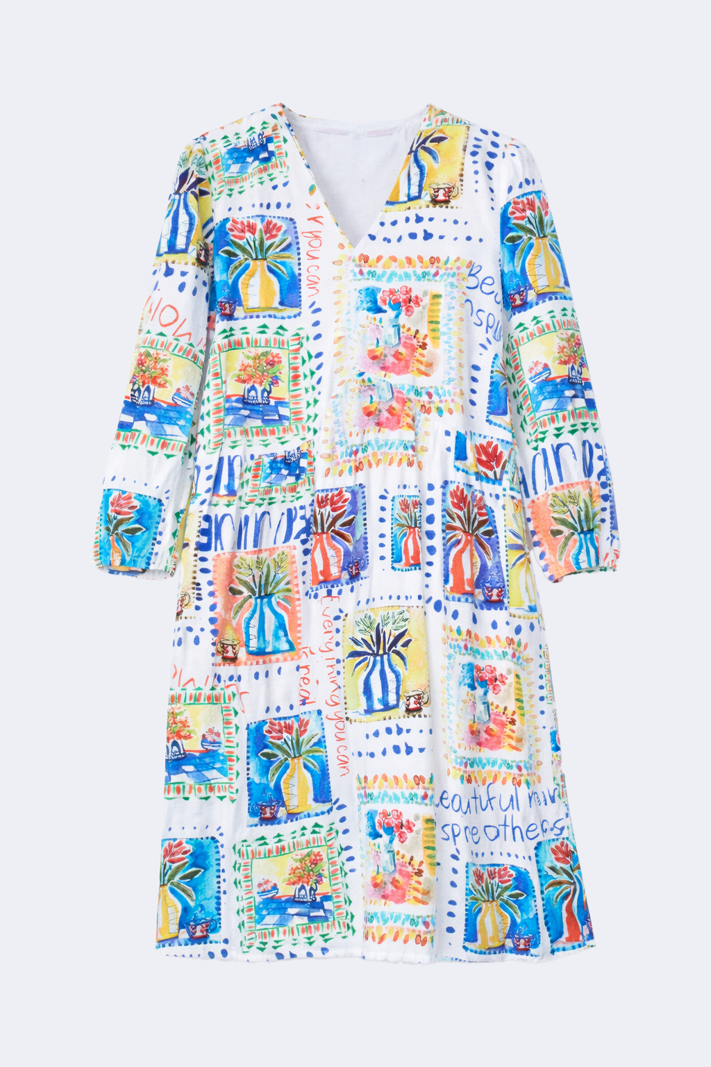 Floral tiles print linen blend dress