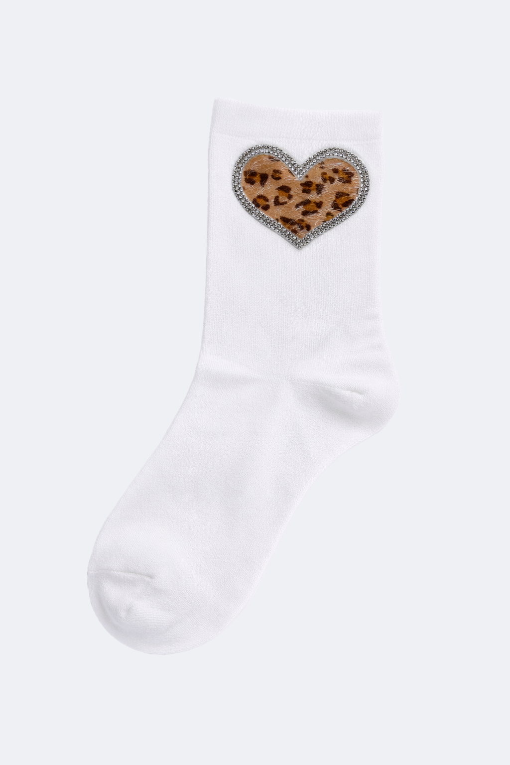 Leopard heart rhinestone socks