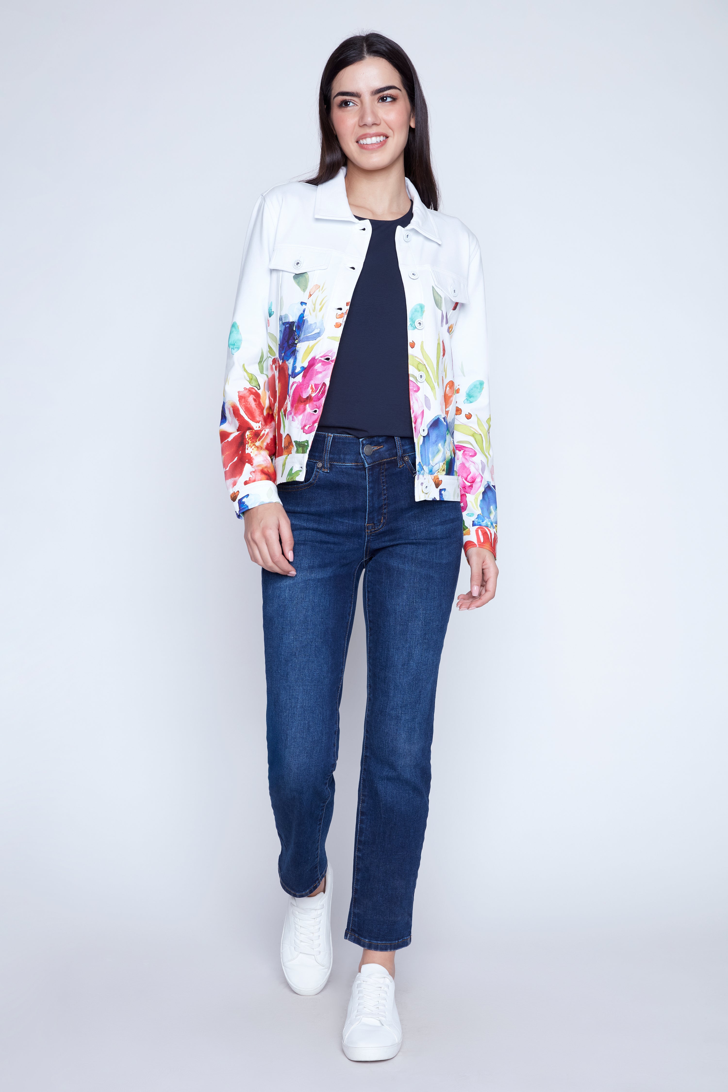 Floral border knit jacket