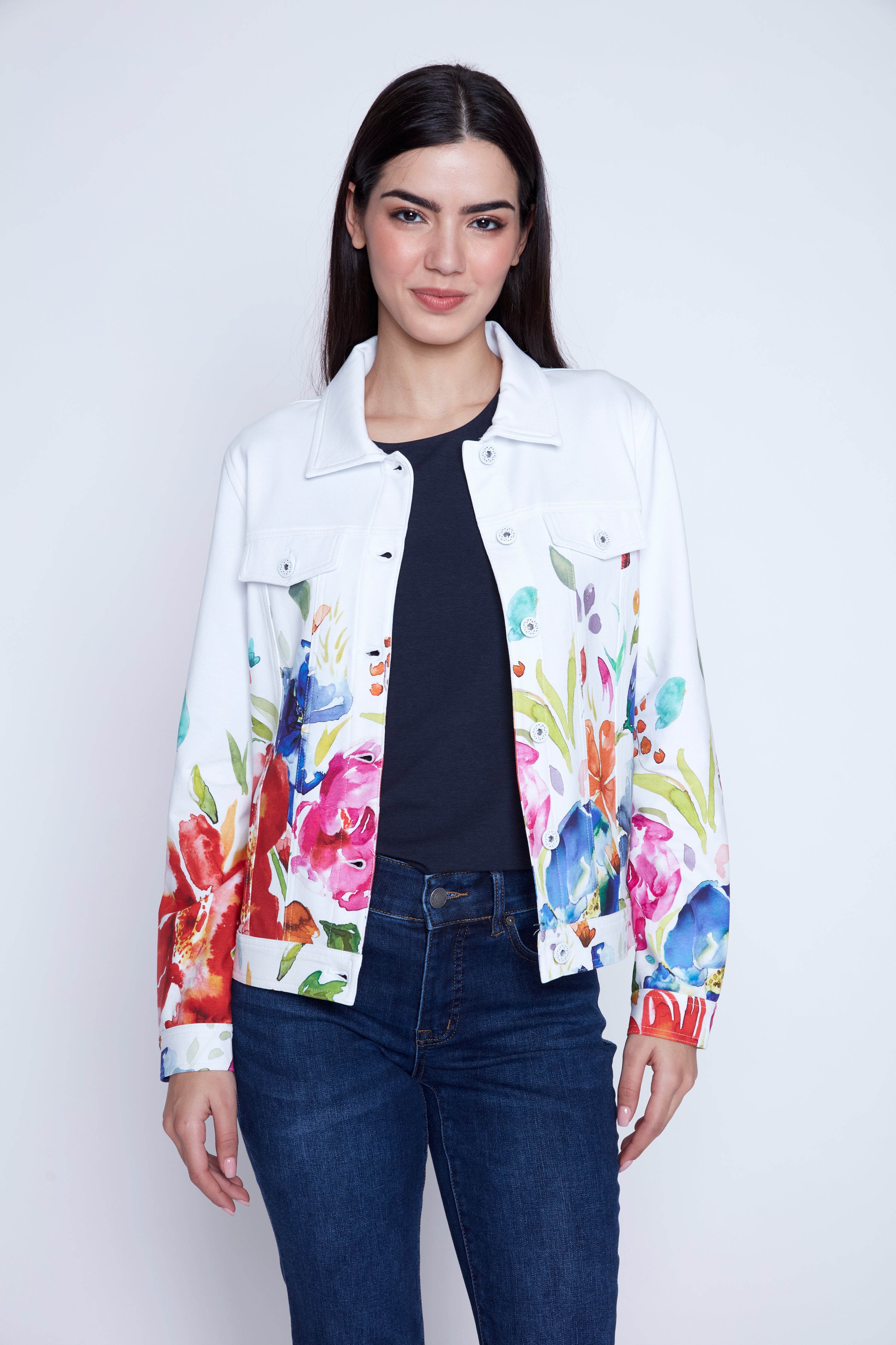 Floral border knit jacket