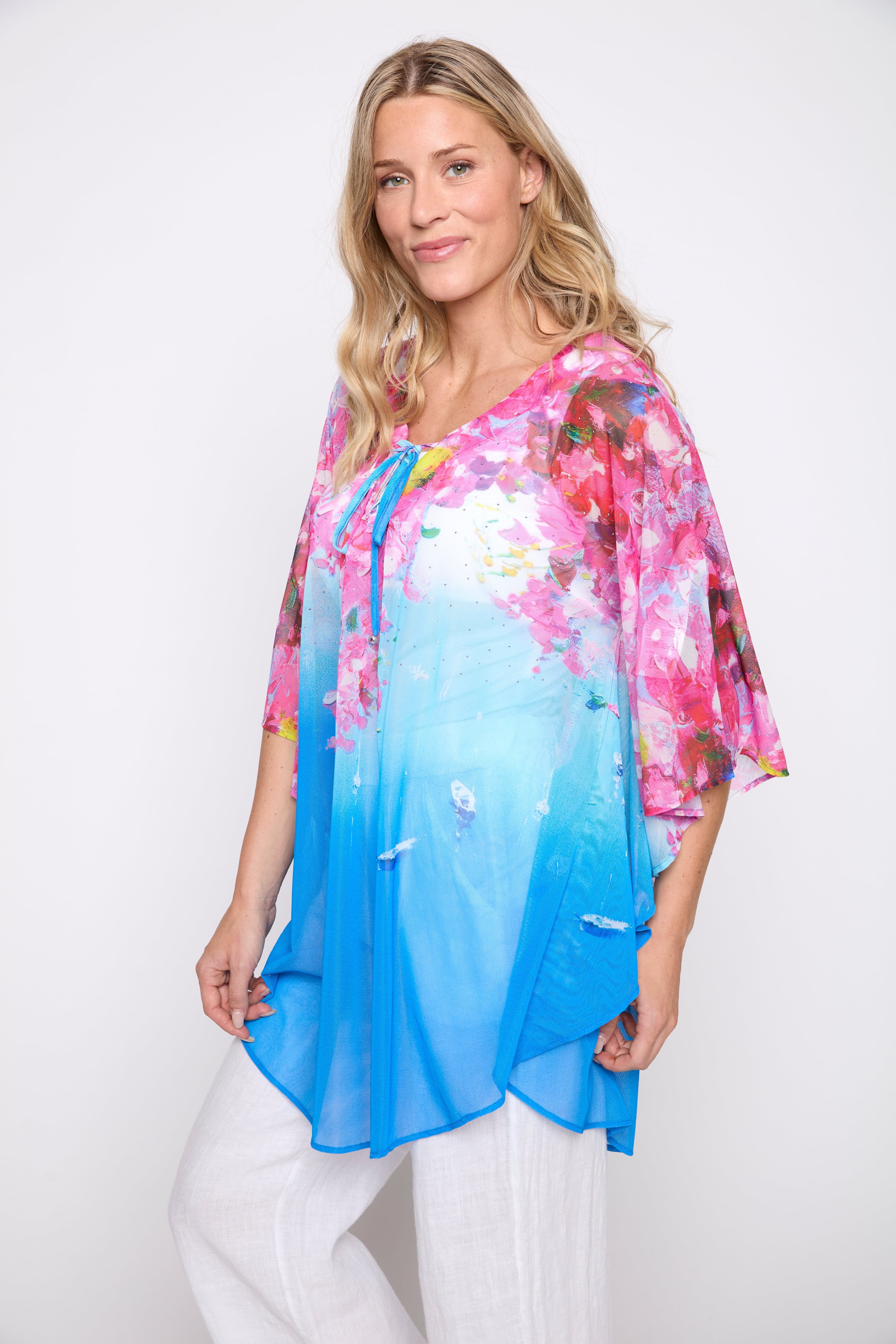 Capri print mesh poncho