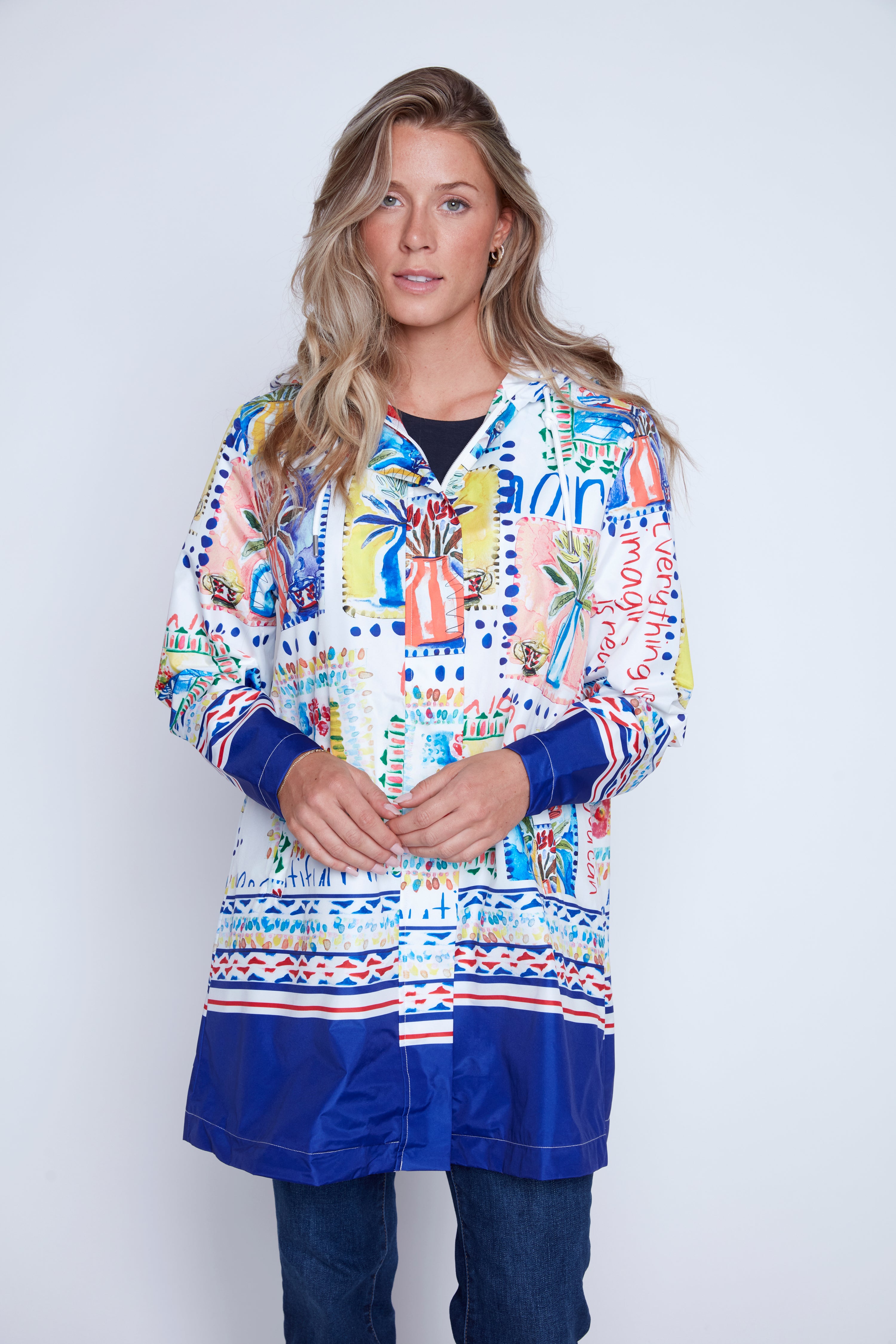 Floral tiles print raincoat