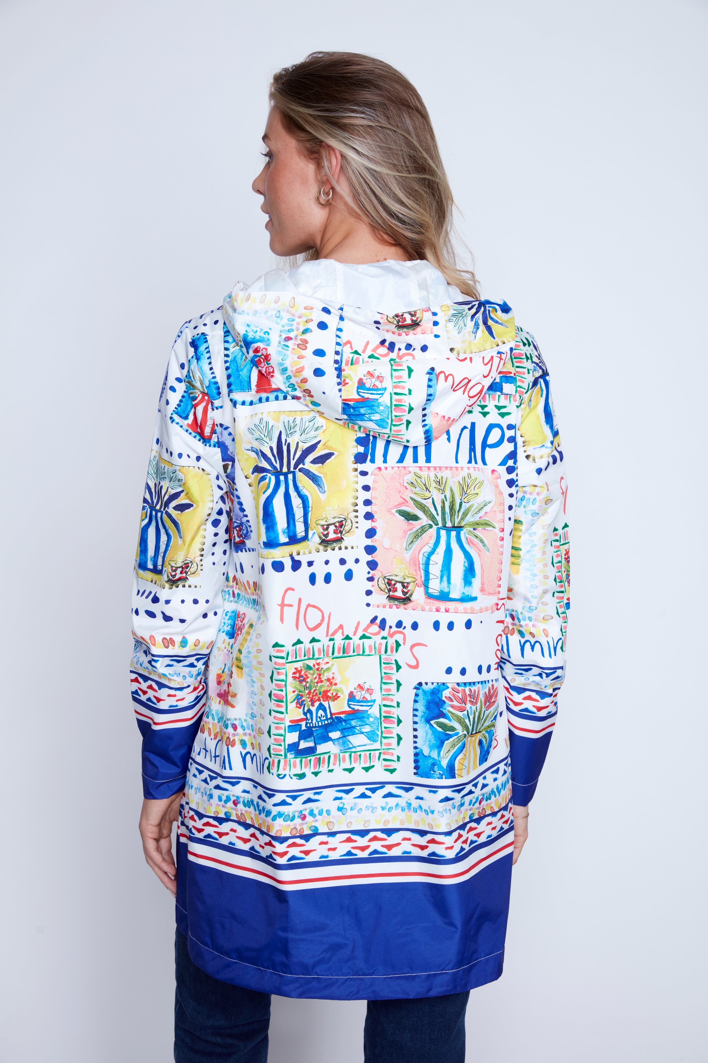 Floral tiles print raincoat