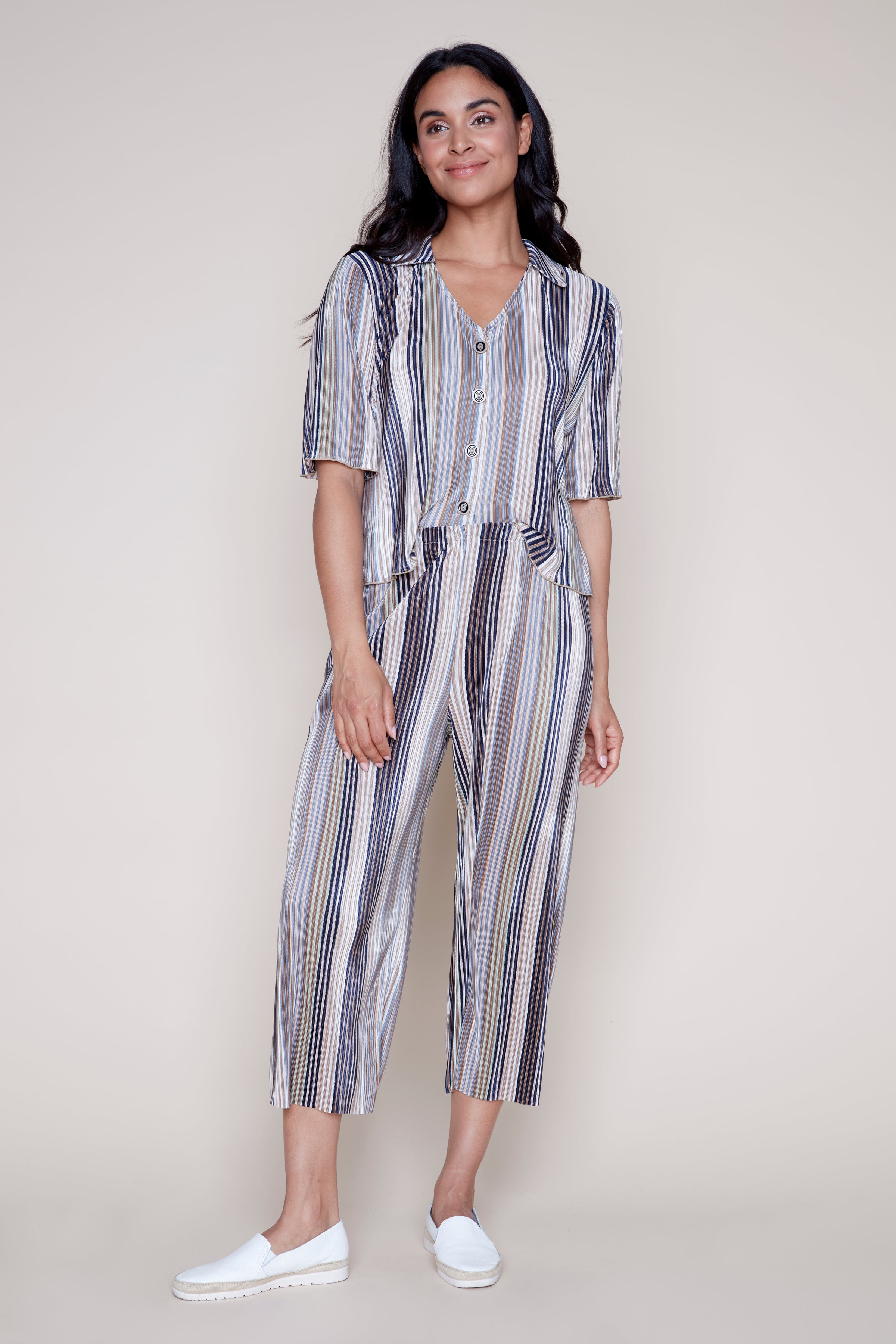 Stripe plisse gaucho pant