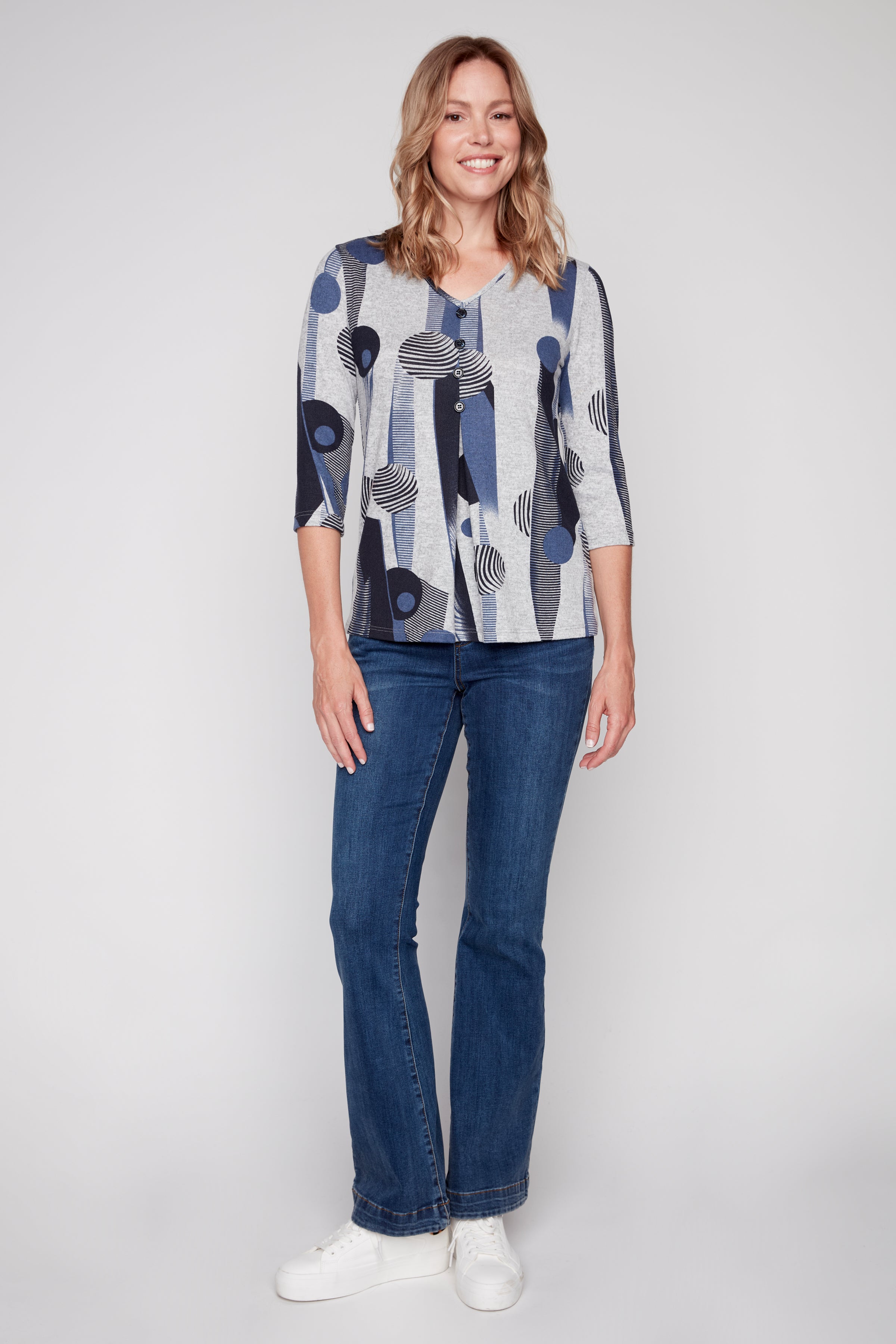 Abstract print with button detail top