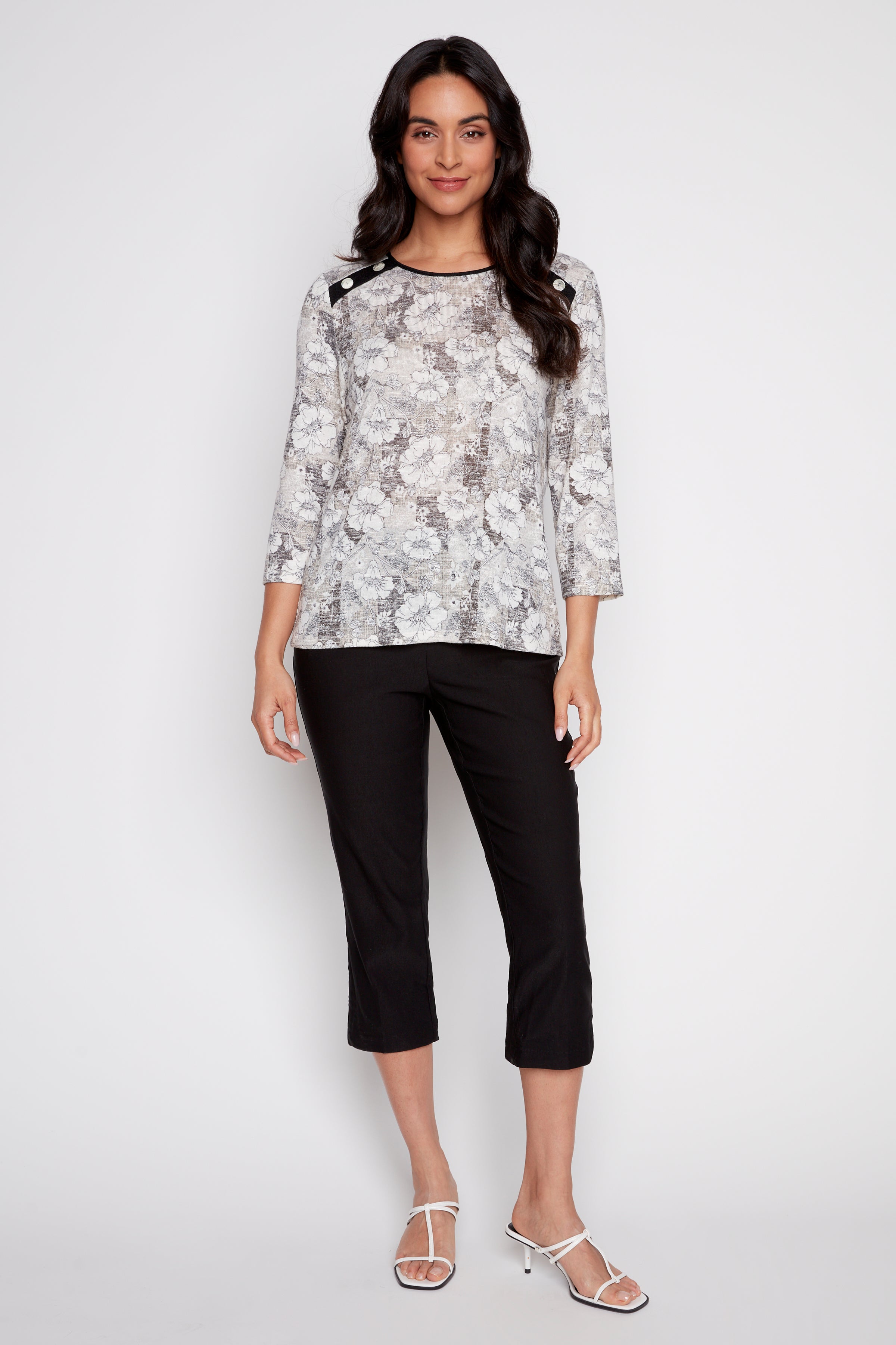 Floral print top with button detail