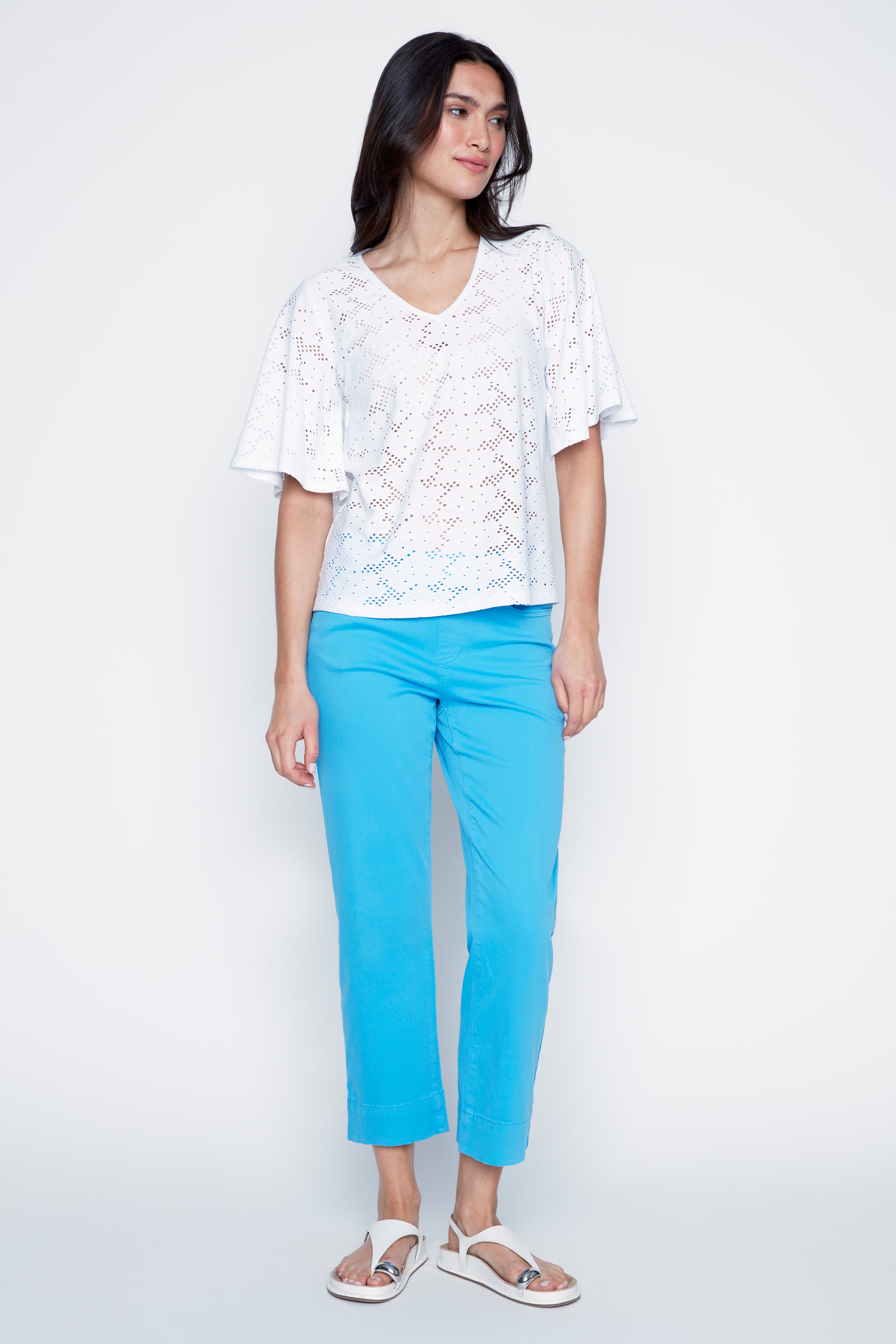 Flutter sleeve eyelet top