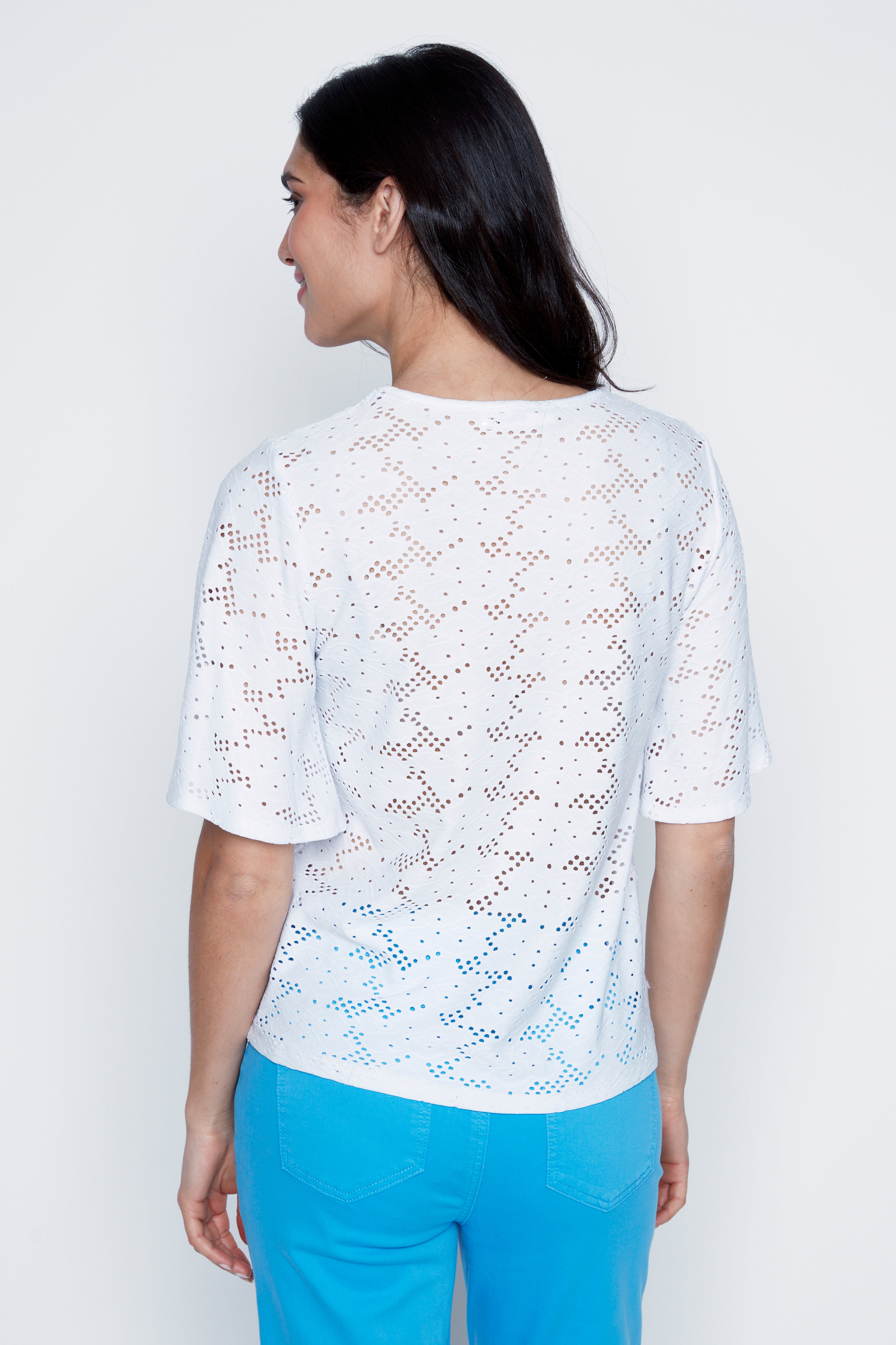 Flutter sleeve eyelet top